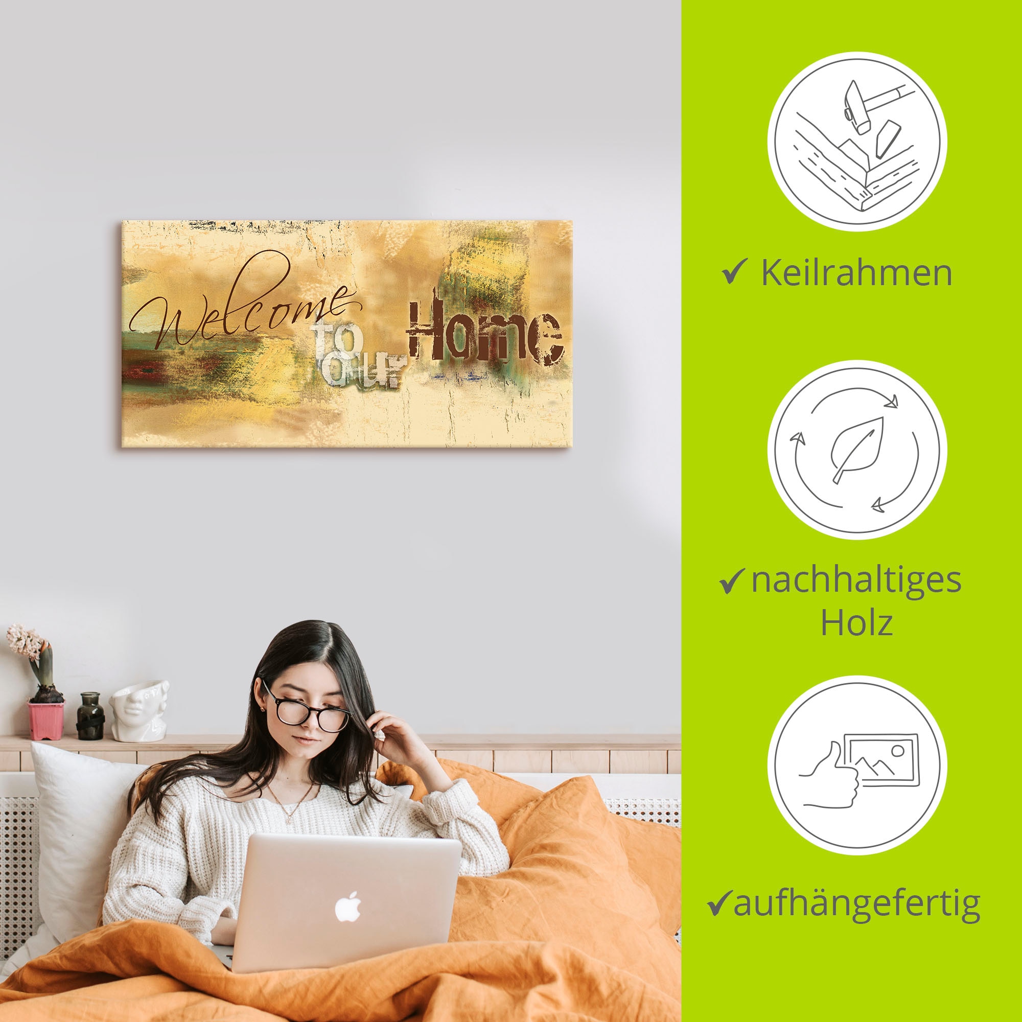 Artland Wandbild »Willkommen in unserem Zuhause«, Sprüche & Texte, (1 St.), als Alubild, Outdoorbild, Leinwandbild, Poster, Wandaufkleber