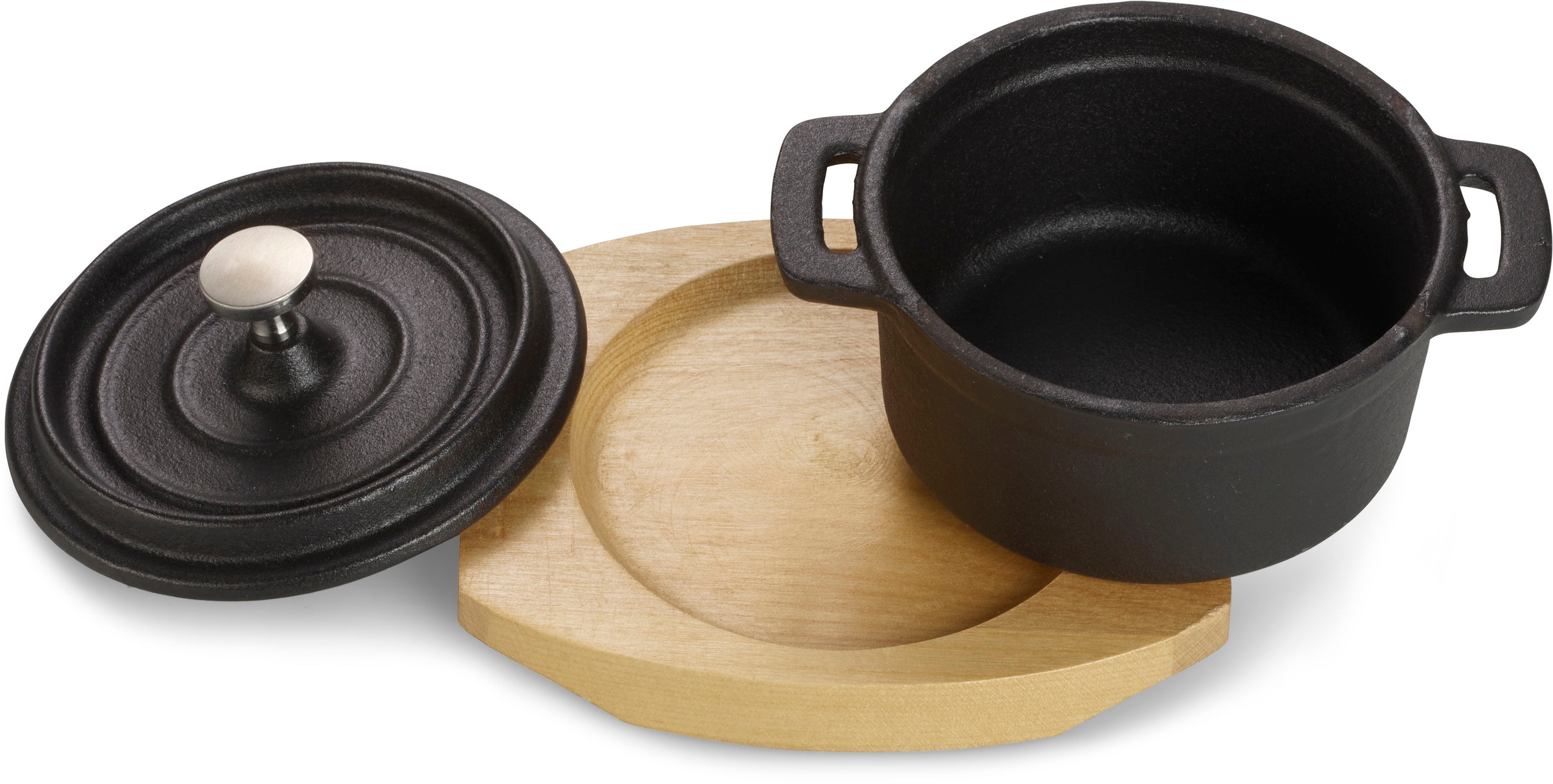 ECHTWERK Servierpfanne »2x Mini-Kochtopf aus Gusseisen« Gusseisen Set, 2 Stk. tlg. inkl. dekorativem Servierbrett, bereits eingebrannt