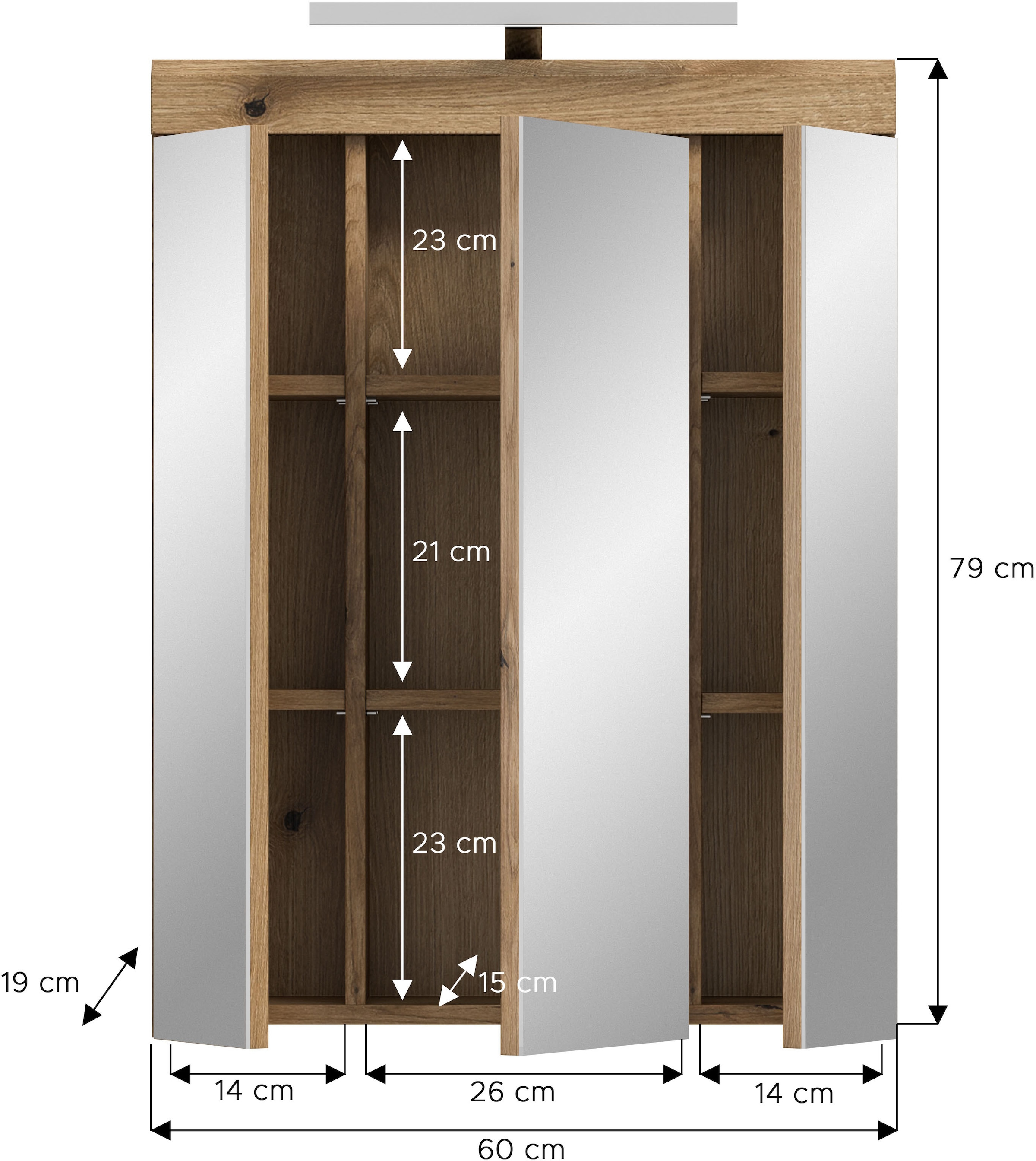 welltime Badezimmerspiegelschrank »SIENA, Breite 60cm, inkl. Beleuchtung, 3 Spiegeltüren, 9 Fächer« Set, TOPSELLER!,  in verschiedenen Farben erhältlich, Badmöbel, Badschrank, Schrank, Bad