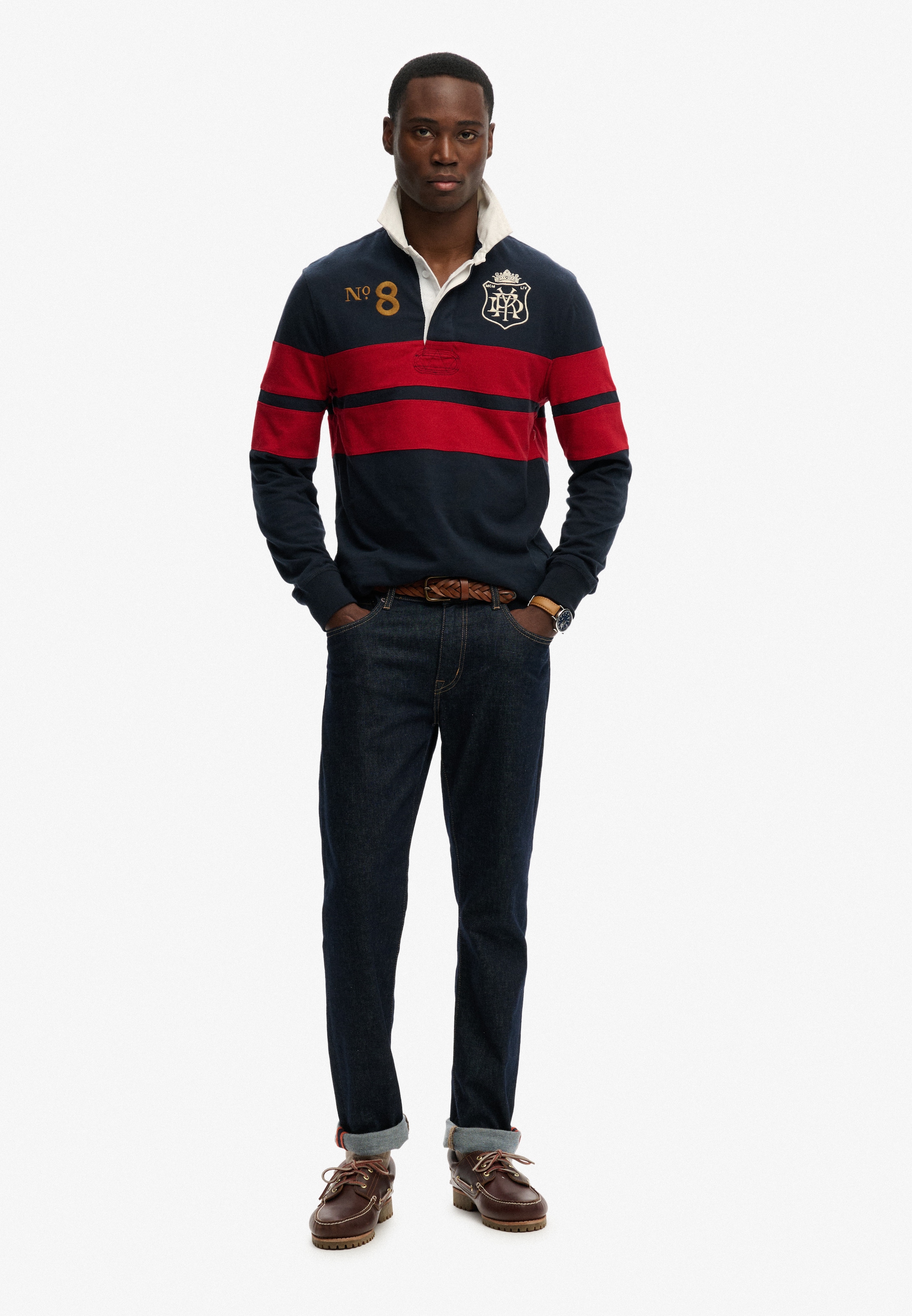 Superdry Langarmshirt »DOUBLE EMBLEM STRIPE RUGBY« aus Baumwolle und Single Jersey, Relaxed Fit, gestreifte Optik