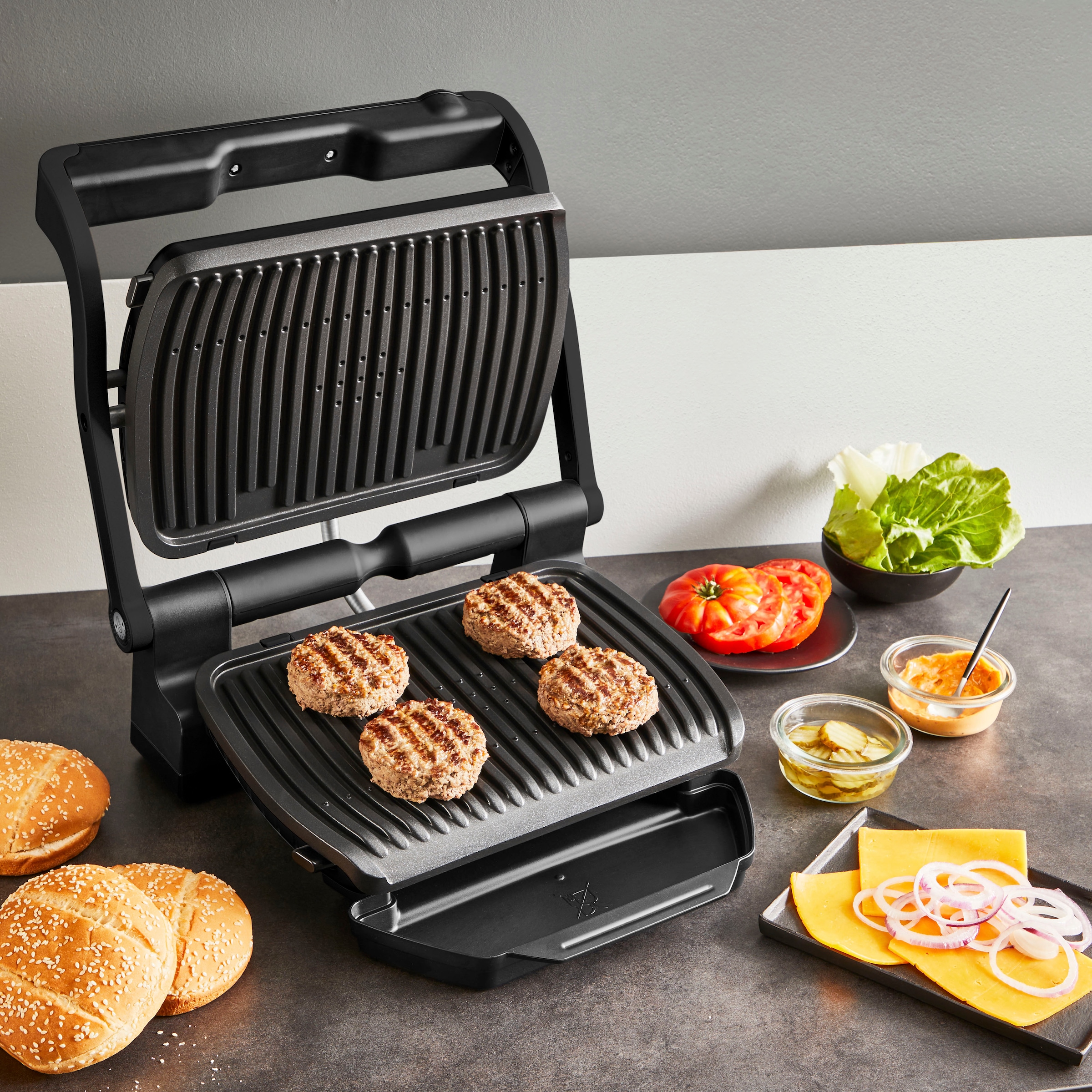 Tefal Kontaktgrill »GC717810 OptiGrill+«, 2000 W, erneuerte Kochstufenanzeige, 6 Automatikprogramme, inkl. Rezeptbuch