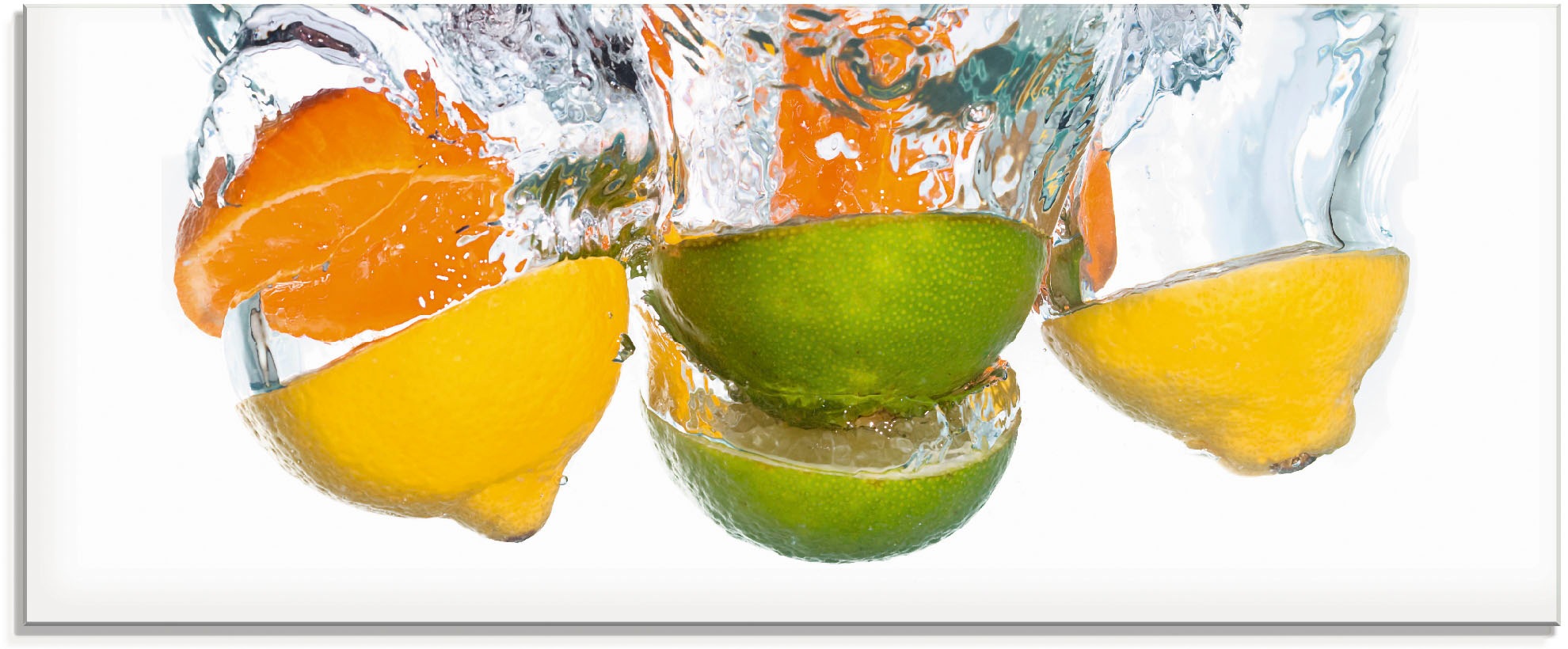 Artland Glasbild »Zitrusfrüchte fallen in klares Wasser«, Lebensmittel, (1 günstig online kaufen