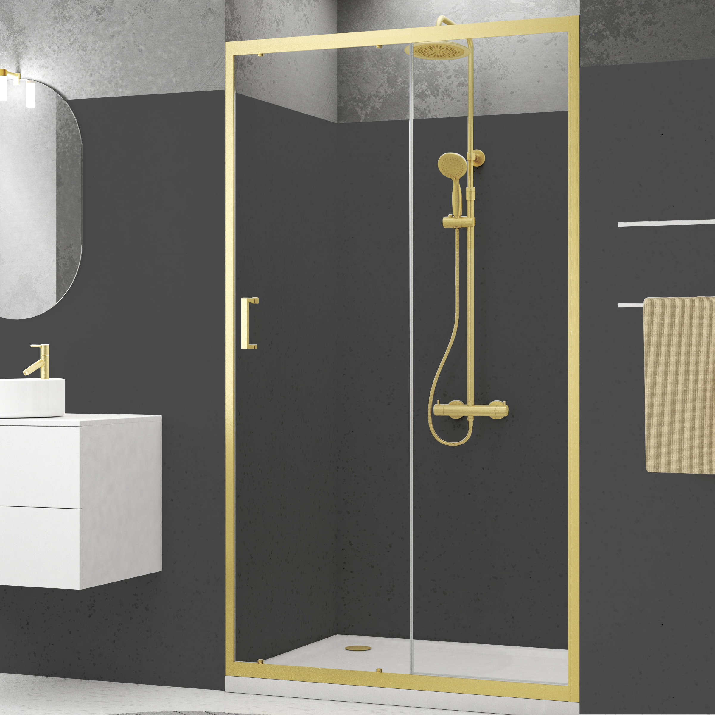 Marwell Walk-in-Dusche »Golden Stage«, Schiebetür mit Öffnungsbreite 49 cm, goldene Aluminiumprofile
