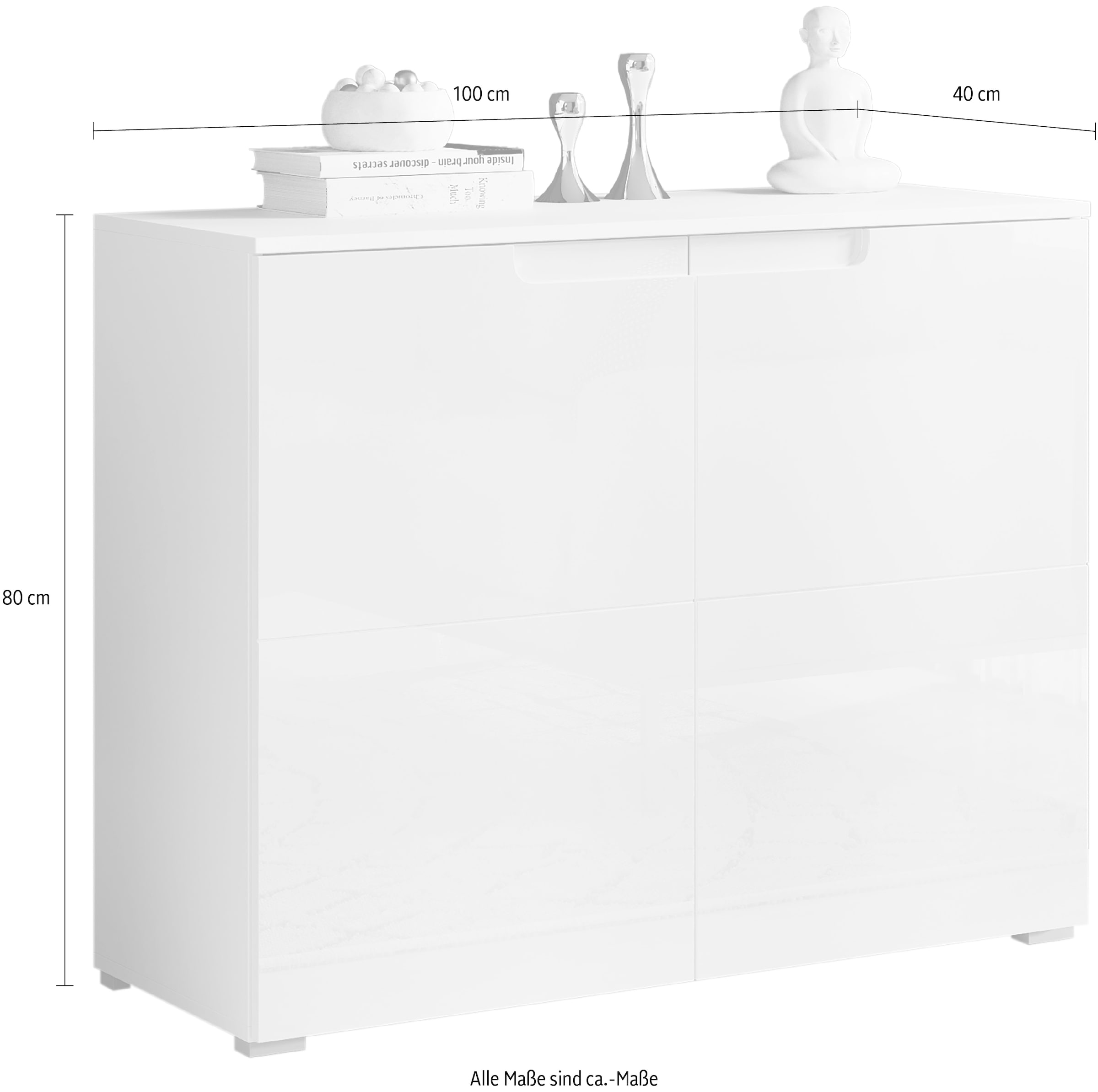 HBZ Kommode »Spice weiß hochglanz, BxHxT 100x80x40 cm«, Kommode mit 2 Türen und 2 Einlegeböden