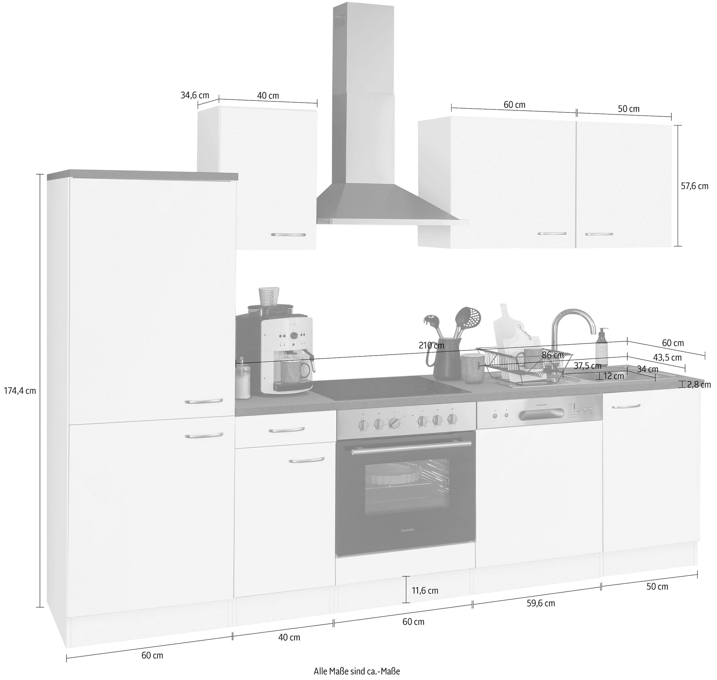OPTIFIT Küchenzeile »Parare«, 210 bzw. 270 cm mit Hanseatic E-Geräten,  wahlweise mit oder ohne Kühlschrank auf Raten bestellen