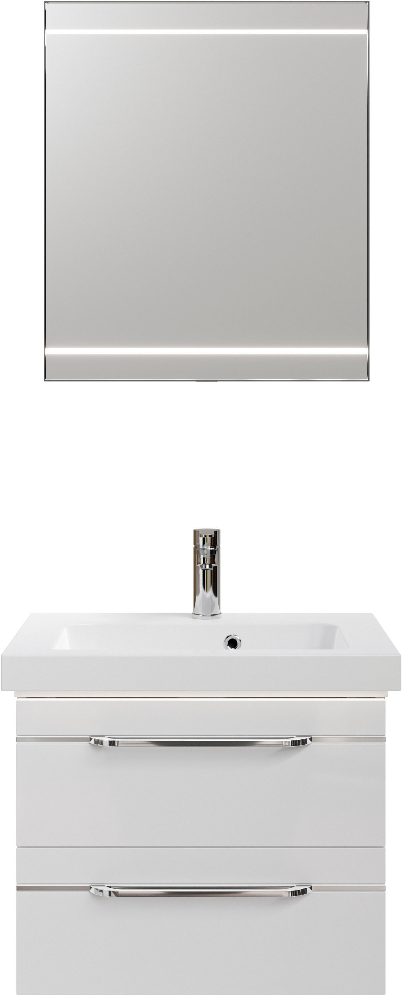 Saphir Badmöbel-Set »Balto 2-teilig Mineralmarmor-Waschtisch mit LED-Spiegel, Waschplatz«, (2 St.), 64,4 cm breit, mit 2 Schubladen, Badschrank inkl. Schubladendämpfer