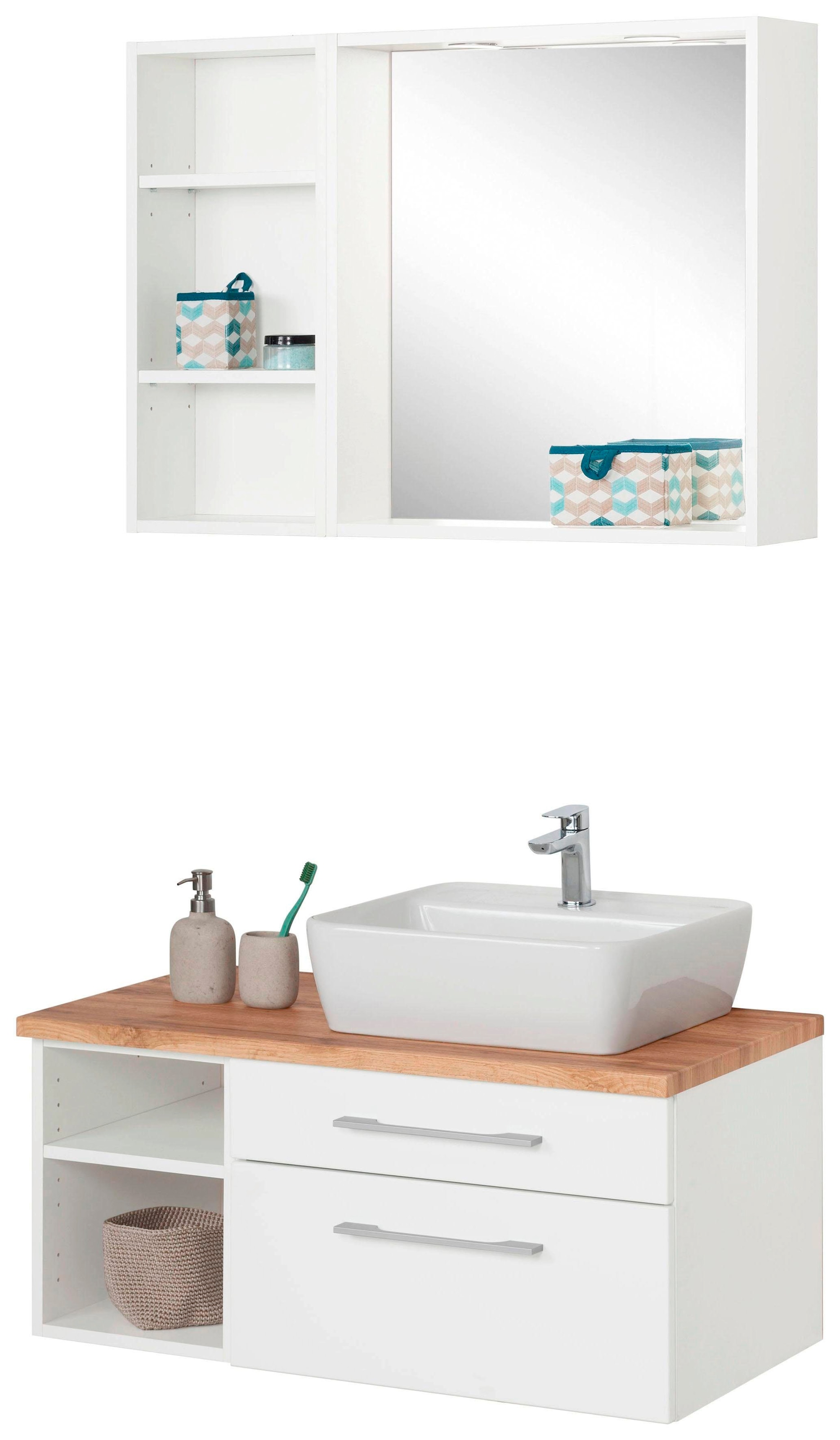 welltime Badmöbel-Set »Davos« 3 Stk. tlg. Waschplatz mit Regal und Spiegel günstig online kaufen