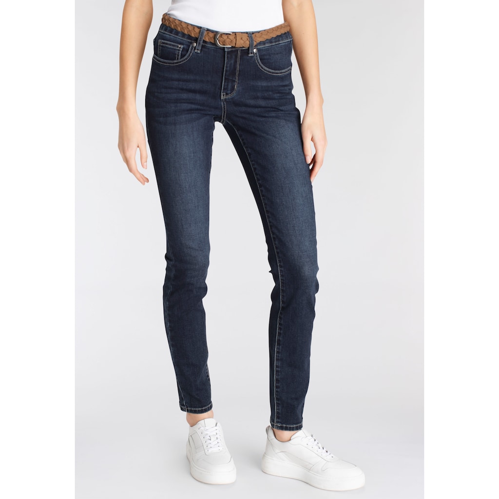 DELMAO Slim-fit-Jeans, (Set, 2 tlg., mit Gürtel)