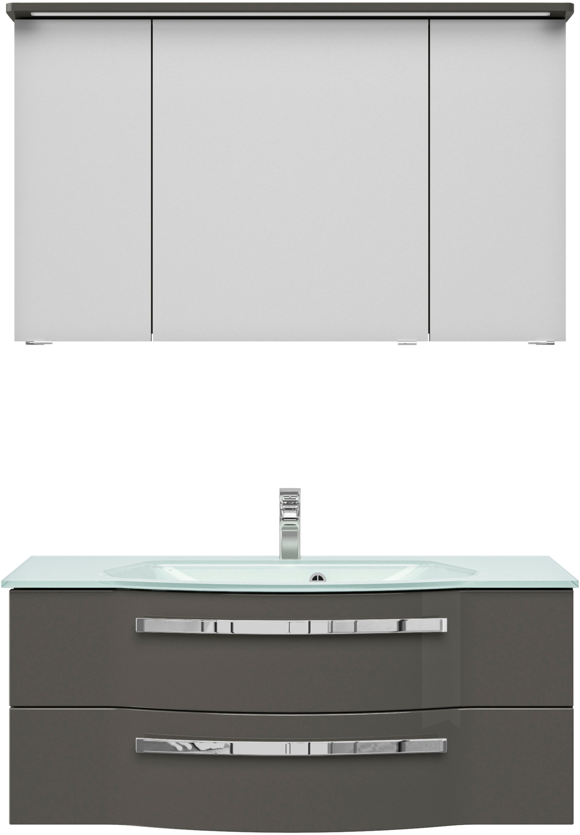 Saphir Badmöbel-Set »Serie 4005«, (Set, 3 St.), Badmöbel-Set Serie 4005, vormontiert, Glaswaschbecken, Spiegelschrank