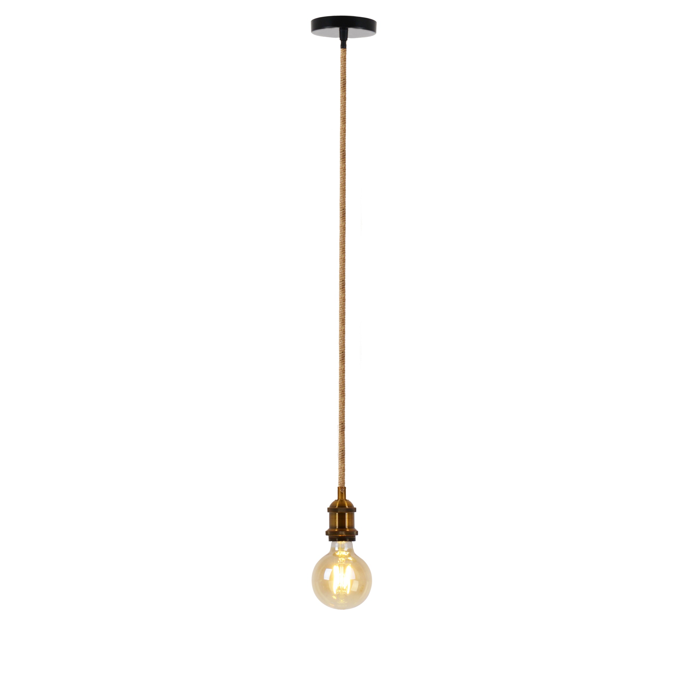 näve Hängeleuchte »Ontario«, 1 flammig, Leuchtmittel E27 | ohne Leuchtmittel, Metallbaldachin altmessing, mit Hanfseil, exkl. 1x E27, Höhe 96cm