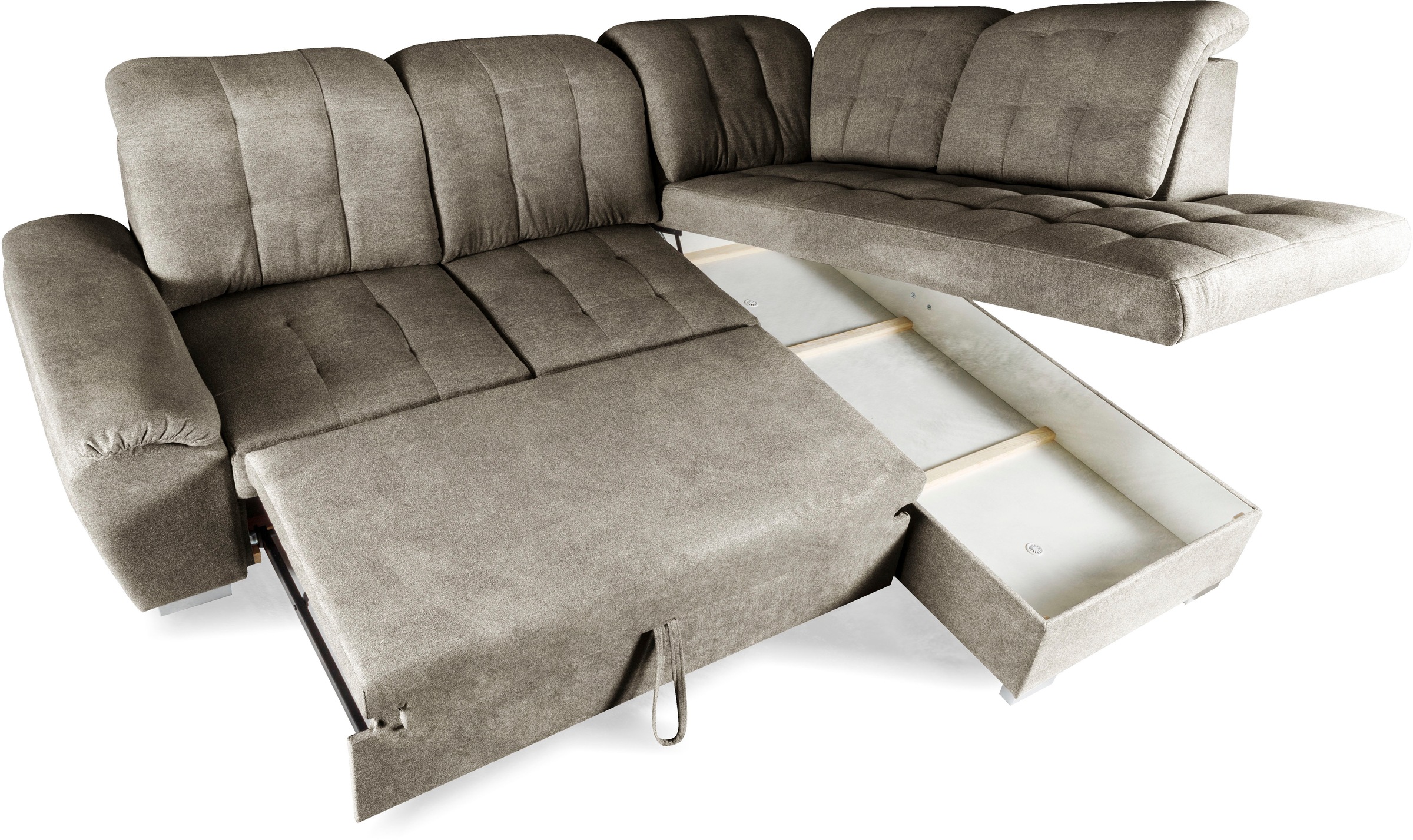 WERK2 Ecksofa »Brindisi, Multifunktion, bequem & komfortabel, Breite 263cm, L-Form«, mit verstellbaren Kopfteilen, Bettfunktion & Bettkasten