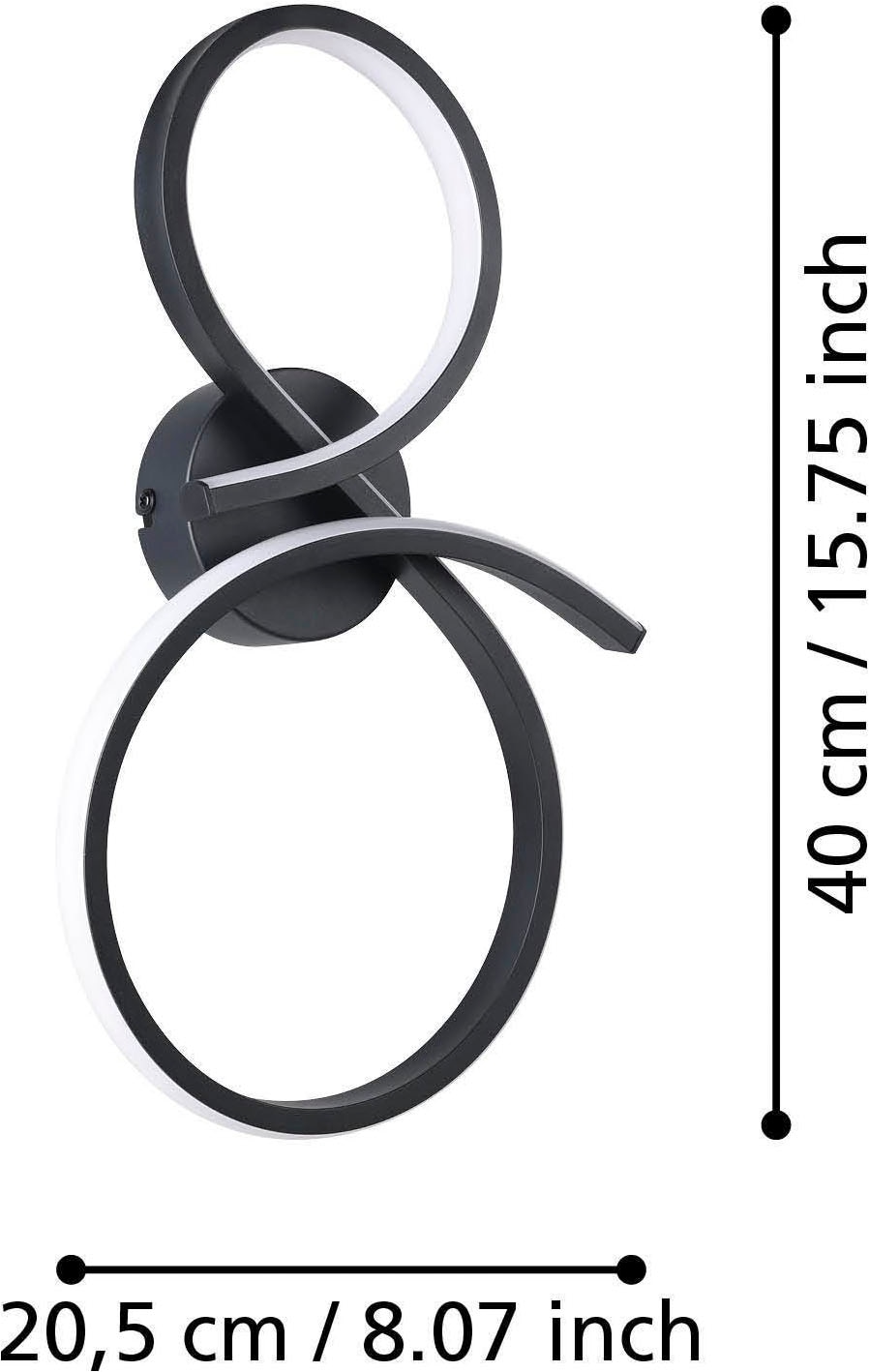 EGLO Wandleuchte »Serpins Wandleuchte, Wohnzimmerlampe, Metall und Kunststoff, Lampe« LED-Modul 1 Stk. Warmweiß Wand-/Deckenleuchte - L20,5 x H40 x AL7,5 cm - schwarz - 11,4W inkl.