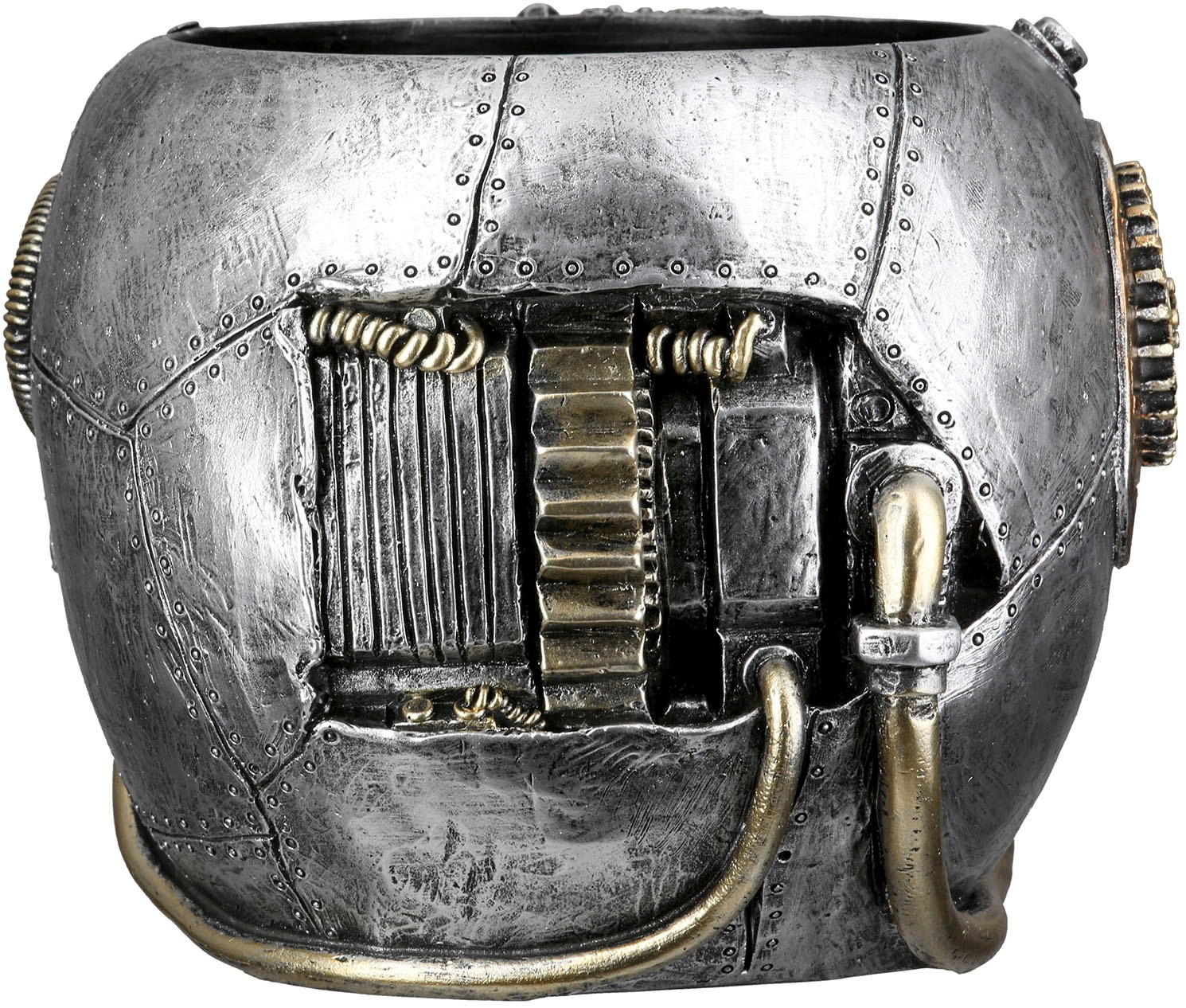 GILDE Übertopf »Übertopf Totenschädel Steampunk Skull planter silberfarben H. 14 cm«, (1 St.)