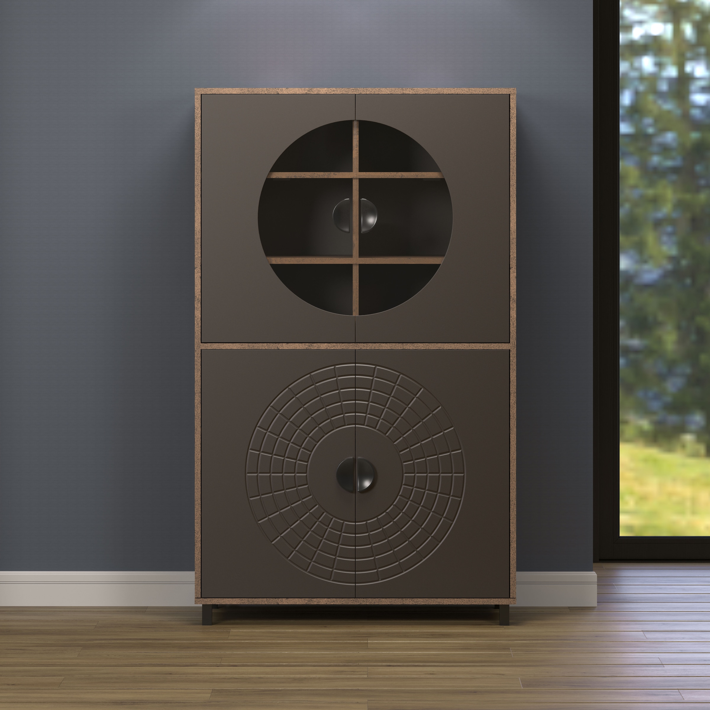 INOSIGN Hochkommode »Fusion« 1 Stk. tlg. Vitrine mit besonderem Kreismuster günstig online kaufen