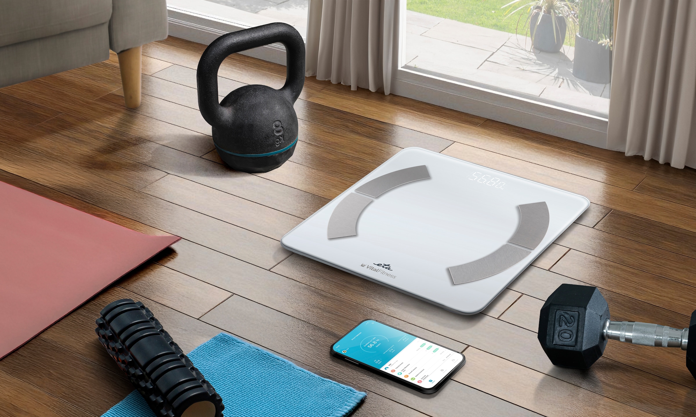 eta Körper-Analyse-Waage »ETA Vital Fitness«, Smart-Körperwaage mit App und 18 Analysewerten, 180 kg Tragkraft