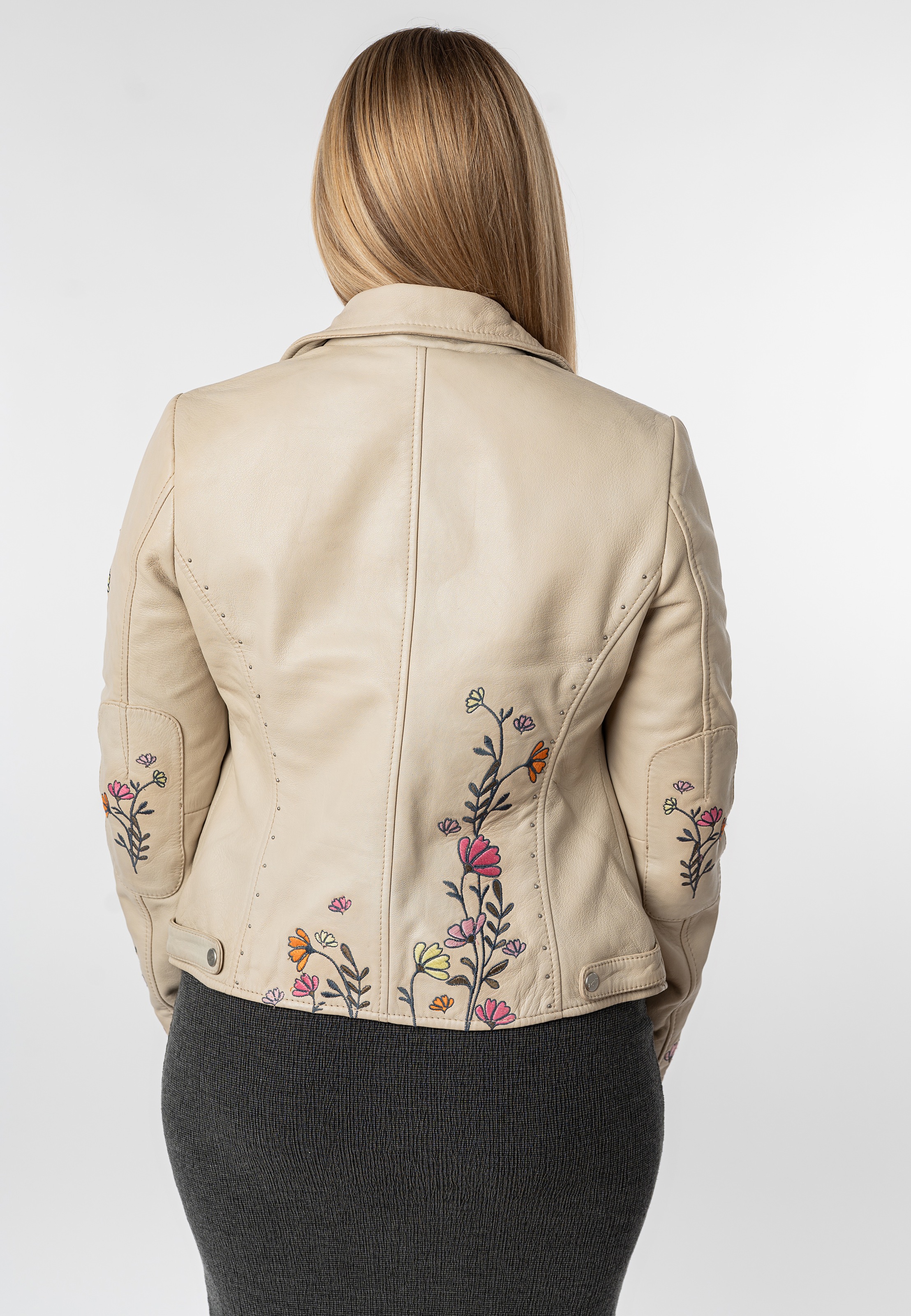 Mauritius Lederjacke »MWFloral« mit floralen Stickereien und Nietenbesatz