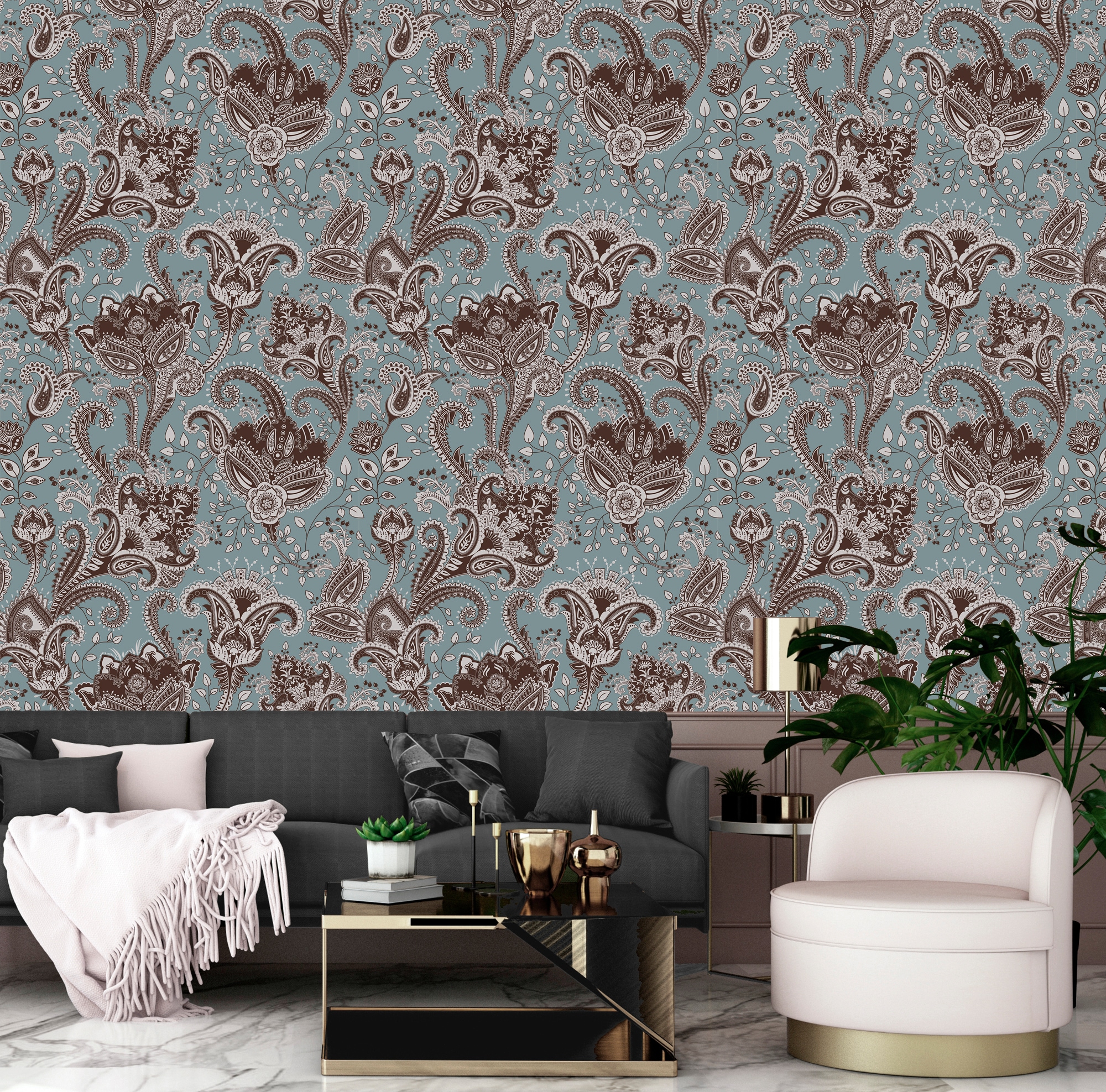 queence Vinyltapete »Livia«, bedruckt-Motiv-botanisch-floral-gemustert-natürlich, 90x250cm, selbstklebend, kinderleichte Anbringung, Sticker