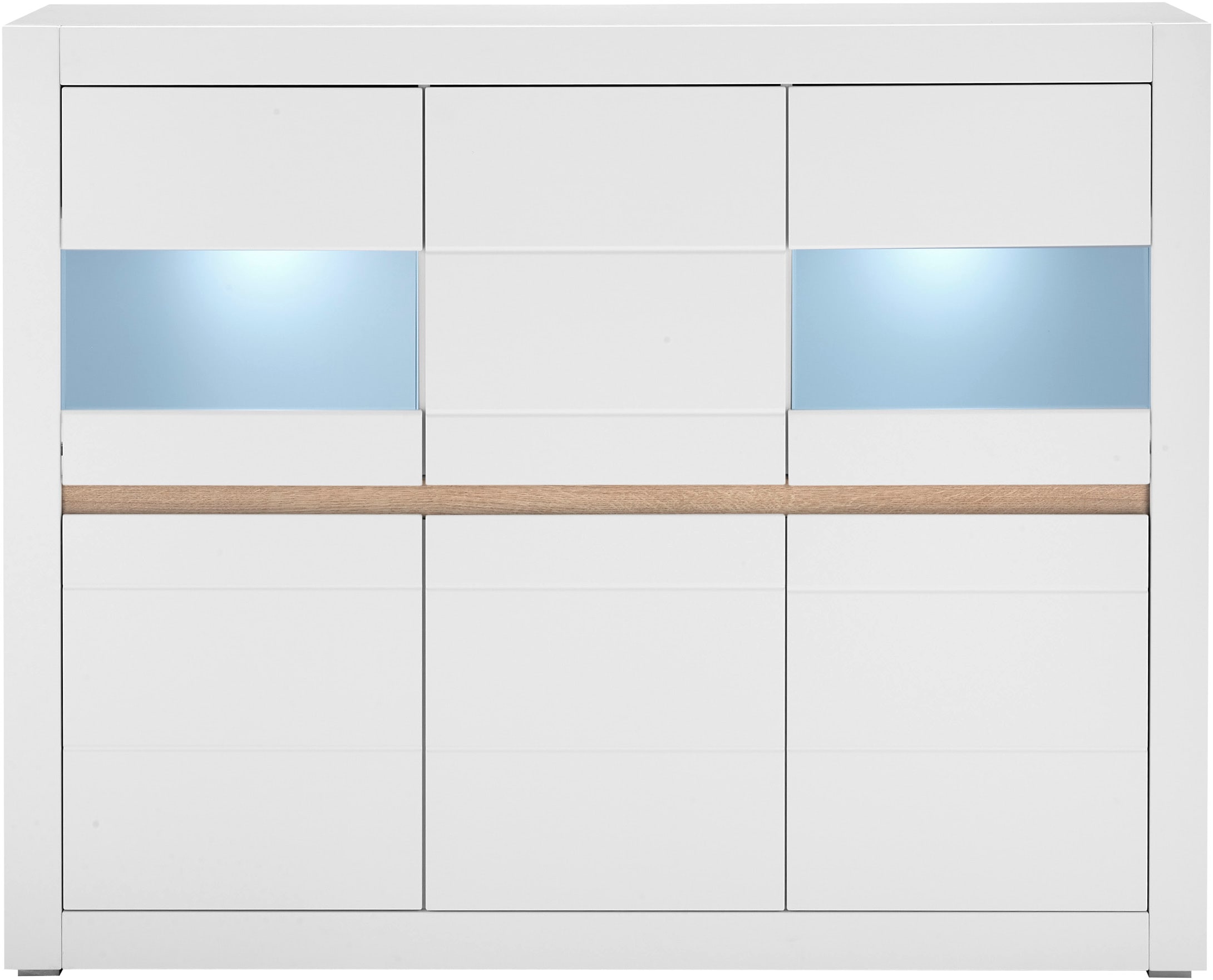 INOSIGN Highboard »Chester, moderne Kommode, Schrank mit Stauraum, Sideboard in Weiß Matt«, (1 St.), austauschbare Blende in Griffleiste, zeitloses Design, 165 cm breit