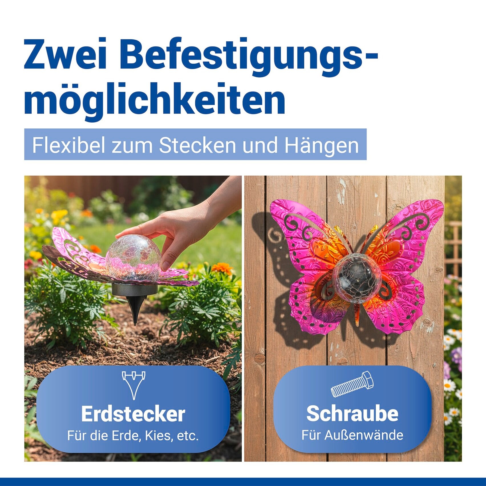Maximex LED Gartenleuchte »Modell Schmetterling« Warmweiß dekorative Gartenbeleuchtung, solarbetrieben, witterungsbeständig
