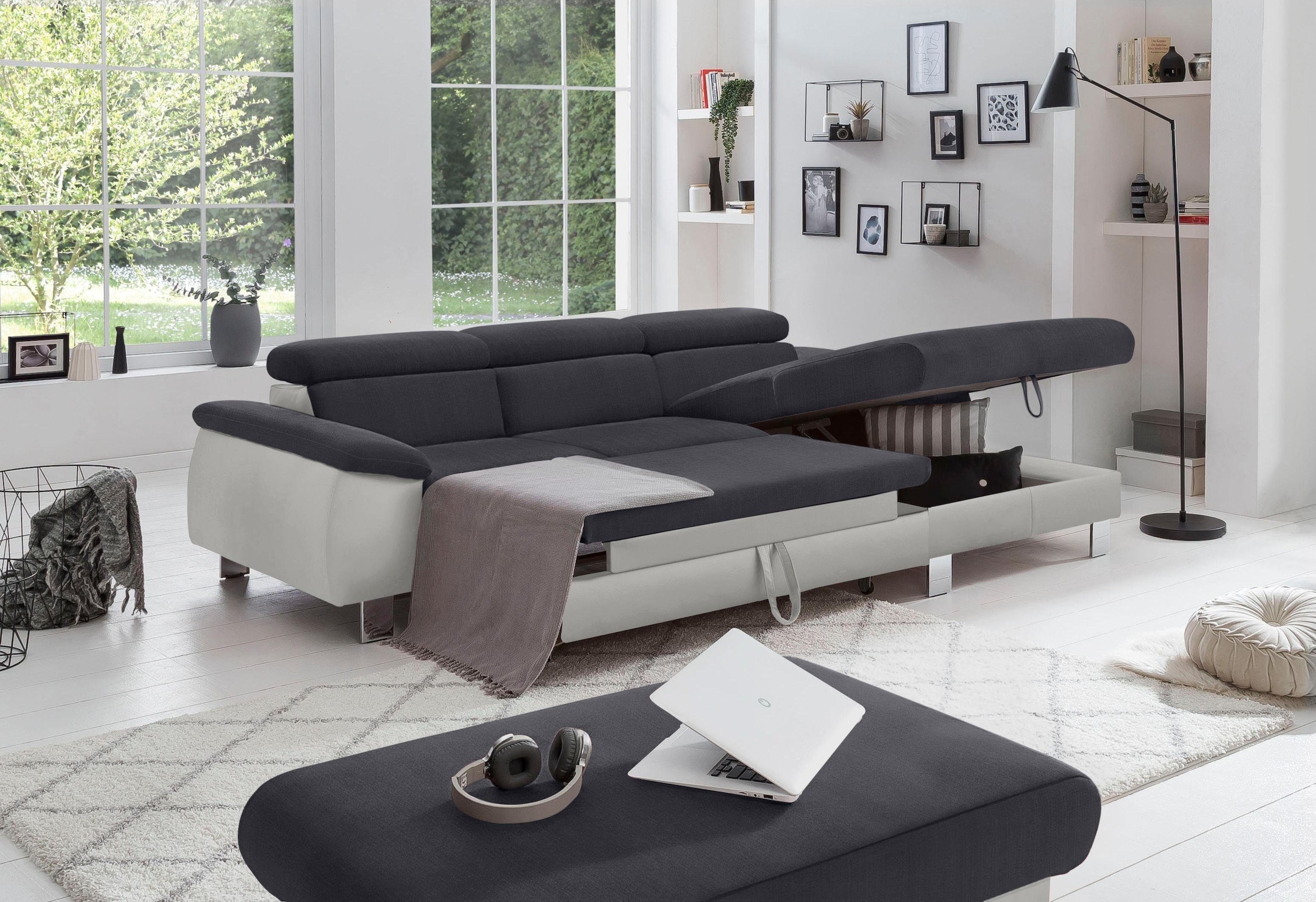 COTTA Polstergarnitur »Komaris L-Form«, (Set), Set bestehend aus: Ecksofa mit Kopfteilverstellung & Hocker