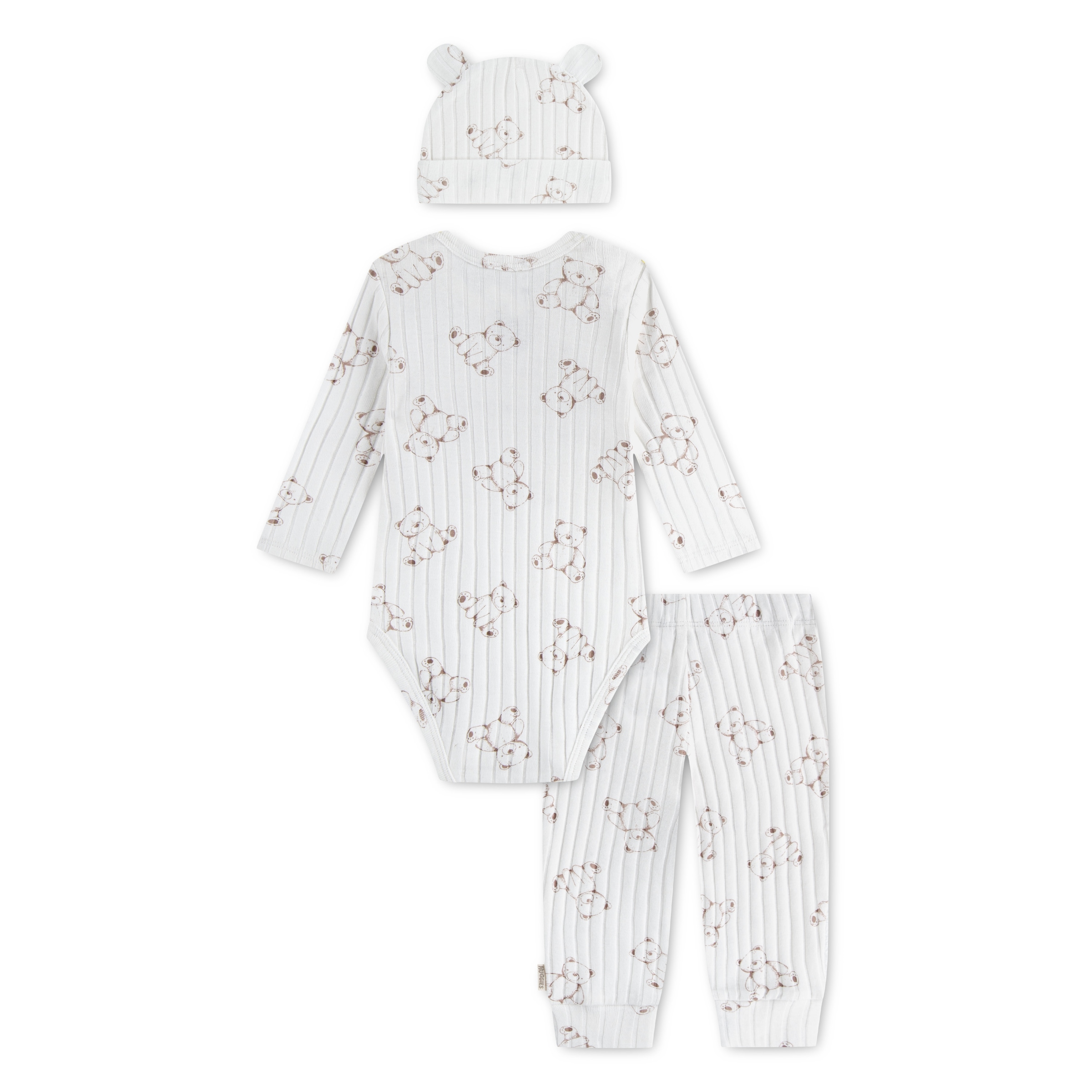 HUGGIES babywear Body & Hose »HUGN BODYSUIT PANT SET + ATTAC« Set, 3 mit Allover-Bärchenprint und passendem Mützchen