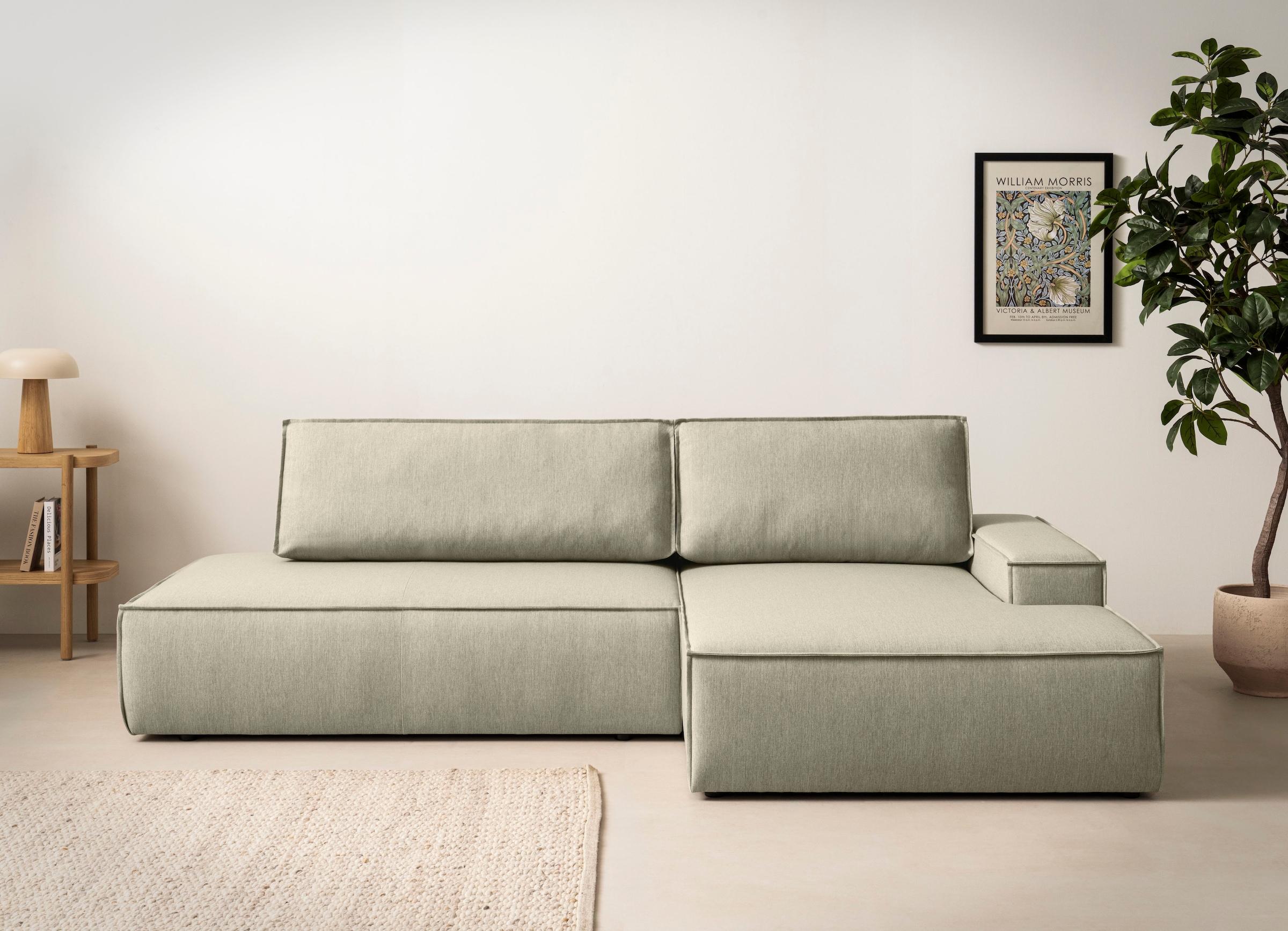 Home affaire Ecksofa »SHERWOOD, Schlafsofa in L-Form offen (275cm), Cord, Leinenoptik«, Schlaffunktion und Bettkasten, Kedernaht, hoher Sitz- & Liegekomfort