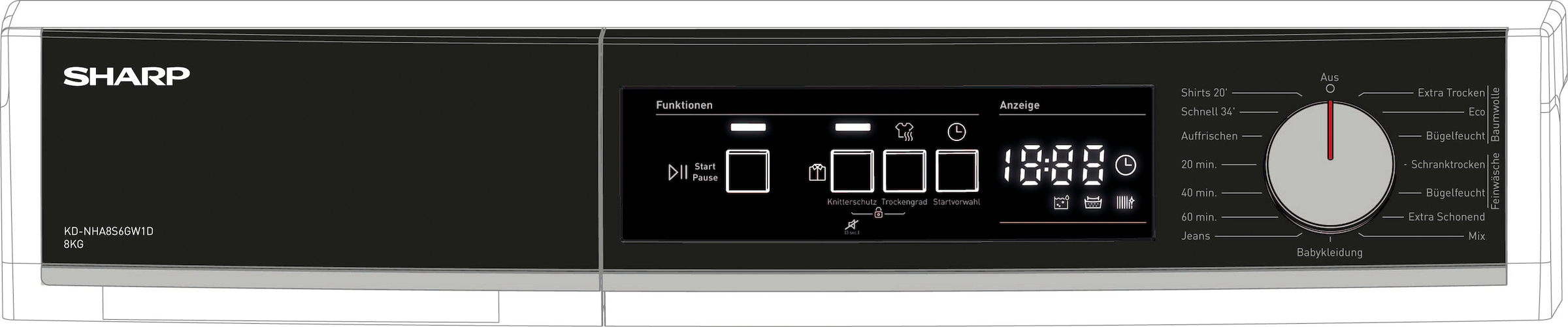 Sharp Wärmepumpentrockner »KD-NHA8S6GW1D-DE«, Budget Class, 8kg / EEK D / 3 Tasten / XL-Glas-Tür / Weiß