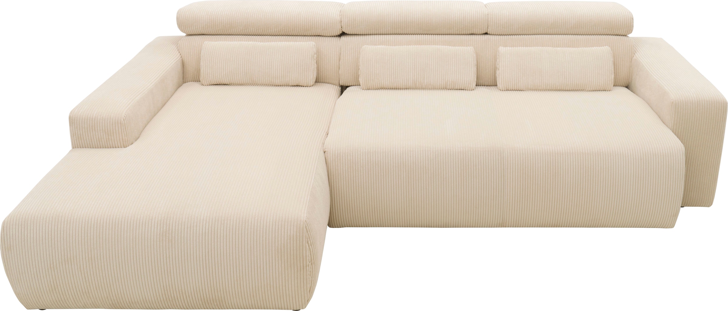 DOMO collection Ecksofa »Brandon B/T: 289/177 cm, belastbar bis 140kg/ Sitz, L-Form«, mit Sitztiefenverstellung, Cord, creme