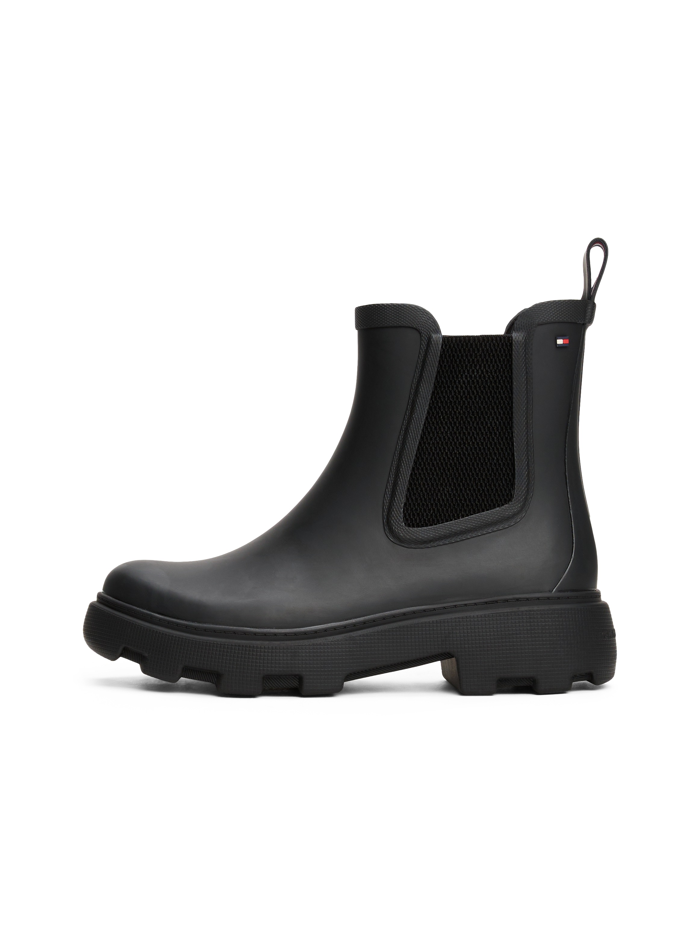 Tommy Hilfiger Chelseaboots »RUBBER FLAG CLEATED RAINBOOT«, Blockabsatz, Schlupfboots, Gummistiefel, beidseitiger Stretcheinsatz