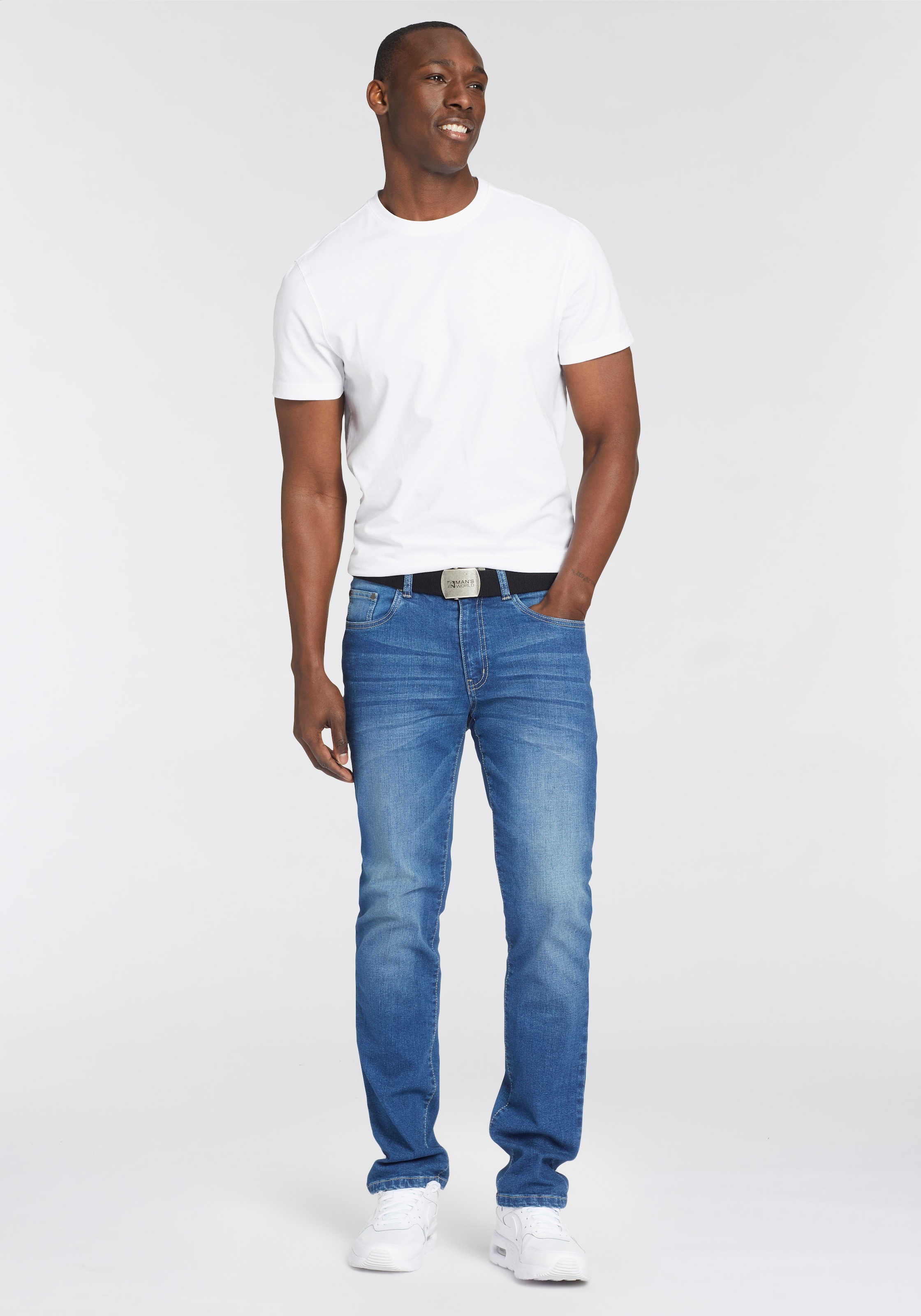 Man's World Rundhalsshirt, (Packung, 2 tlg., 2er Pack), Kurzarm, unifarben, Rundhals, aus Baumwolle