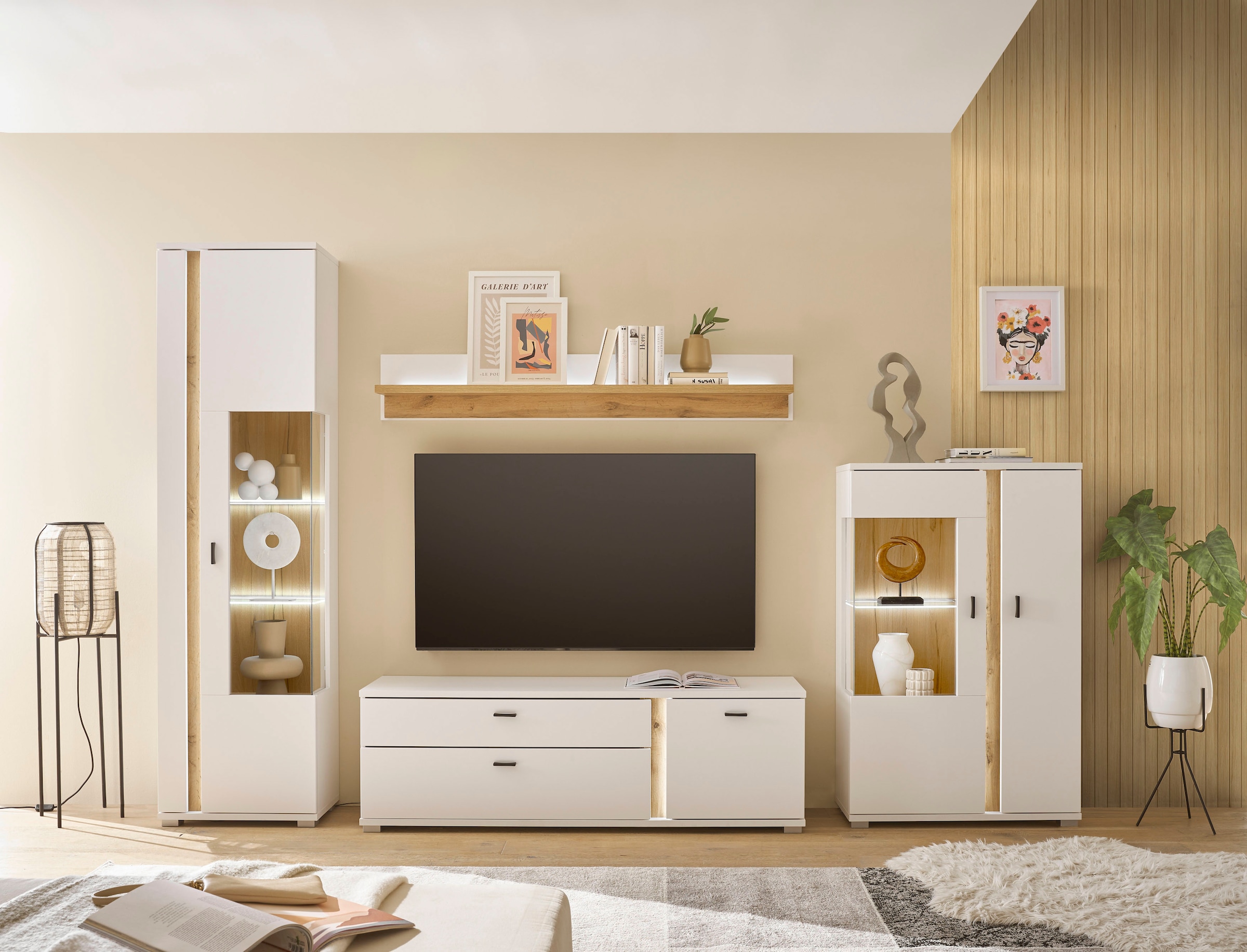 INOSIGN Wohnwand »LONG ISLAND«, (Set, 4 St.), in moderner Trendfarbe,inklusive senkrechter Beleuchtung,Breite 305 cm