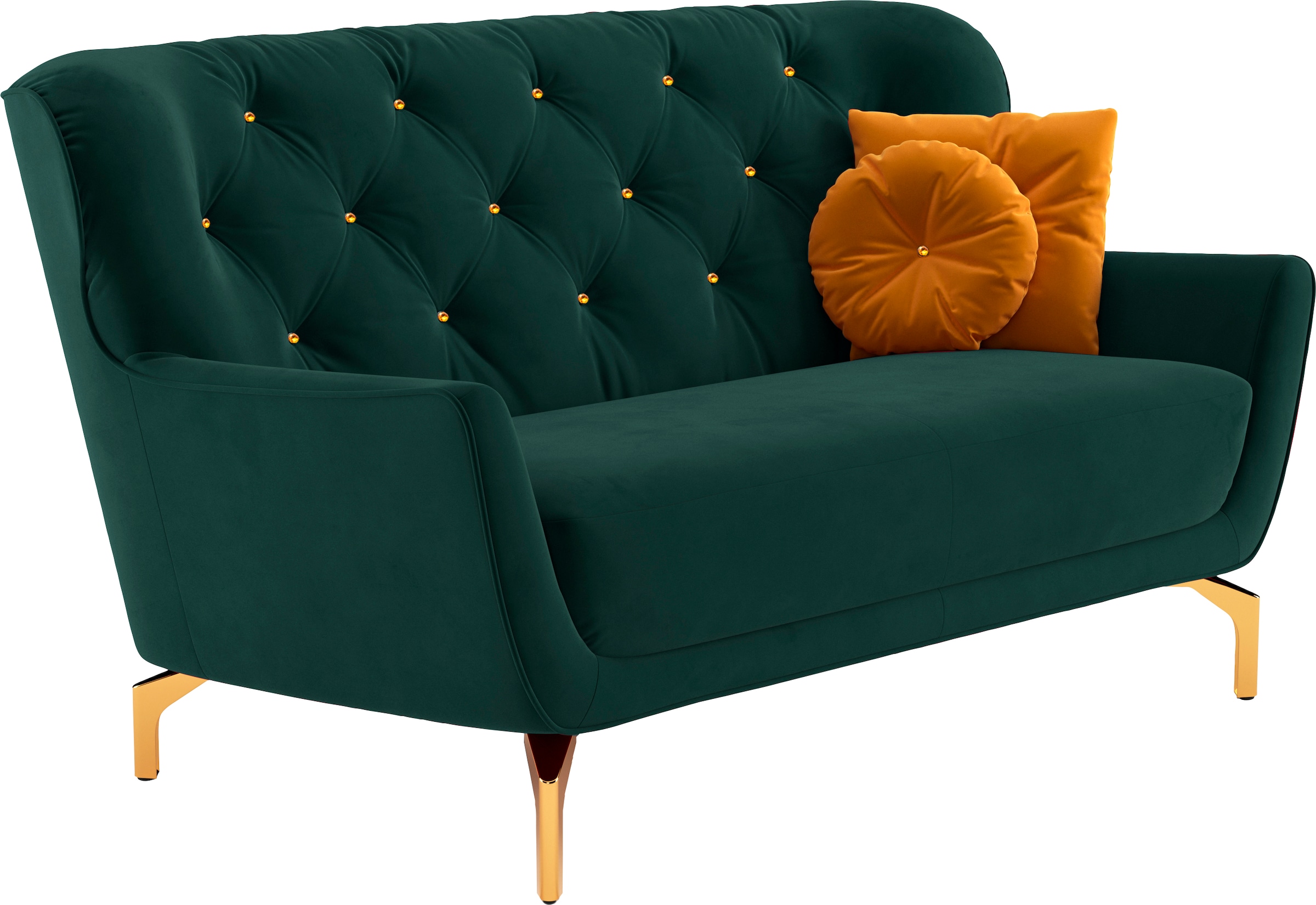 sit&more Polstergarnitur »Orient 3«, (2 tlg.), inkl. 4 Zierkissen mit Strass-Stein, goldfarbene Metallfüße