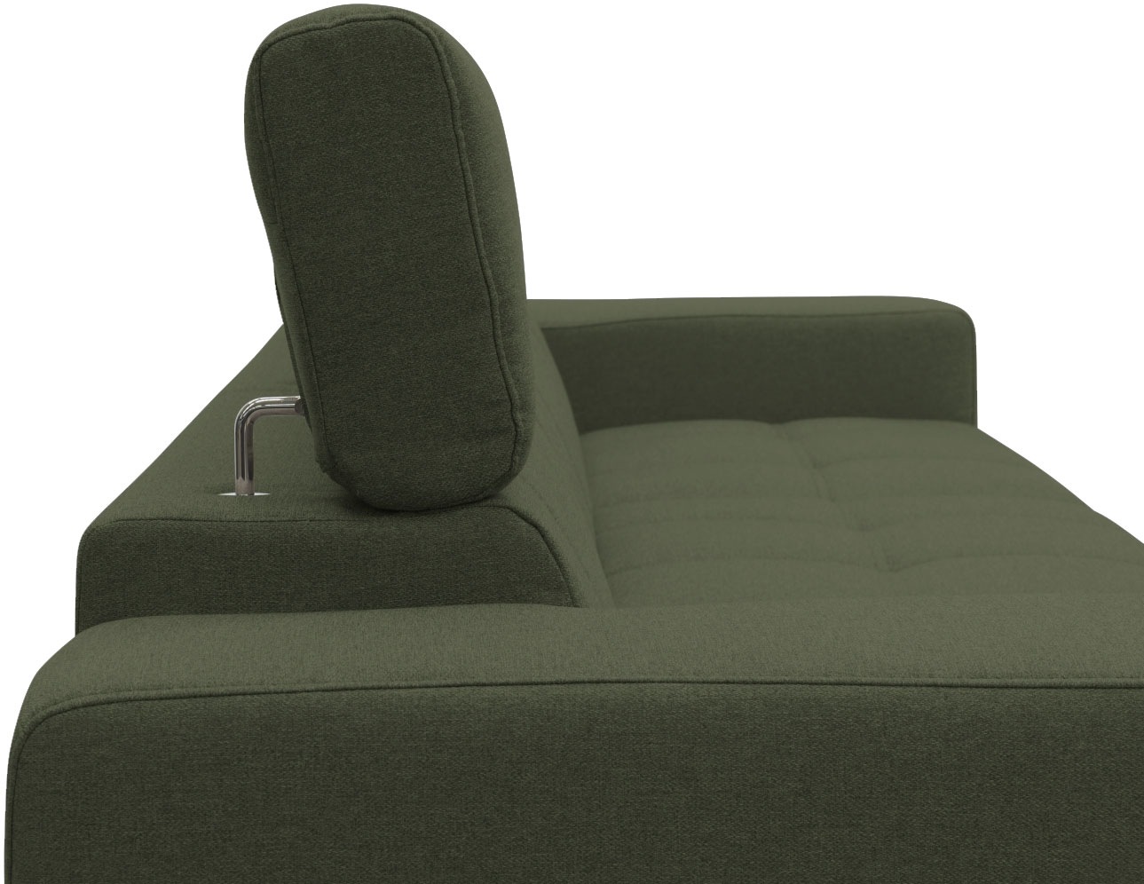 DOMO collection Ecksofa »Trento L-Form, mit Kufenfuß oder Einzelfuß«, wahlweise mit Kopfteilverstellung, Recamiere links/rechts bestellbar