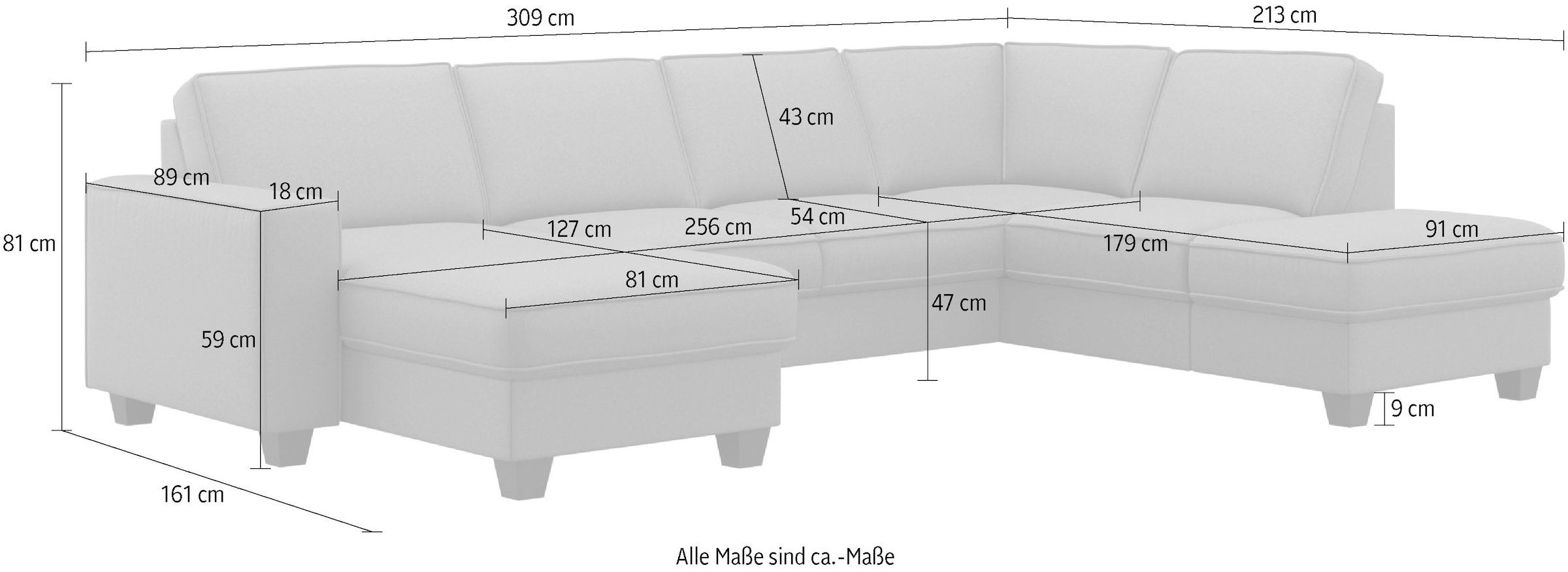 Home affaire Wohnlandschaft »County U-Form«, (3 St.), wahlweise Ottomane links oder rechts, mit Federkern-Polsterung