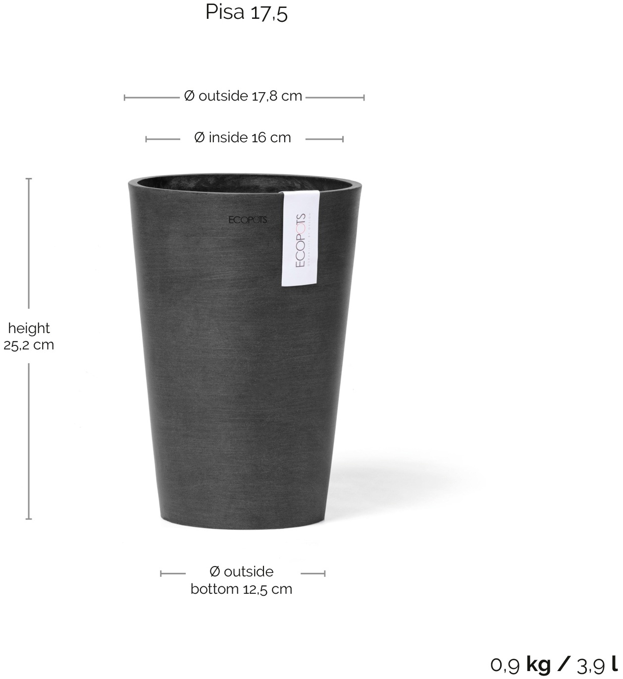 ECOPOTS Blumentopf »Pisa 17,5 Dunkelgrau«, für den Innenbereich
