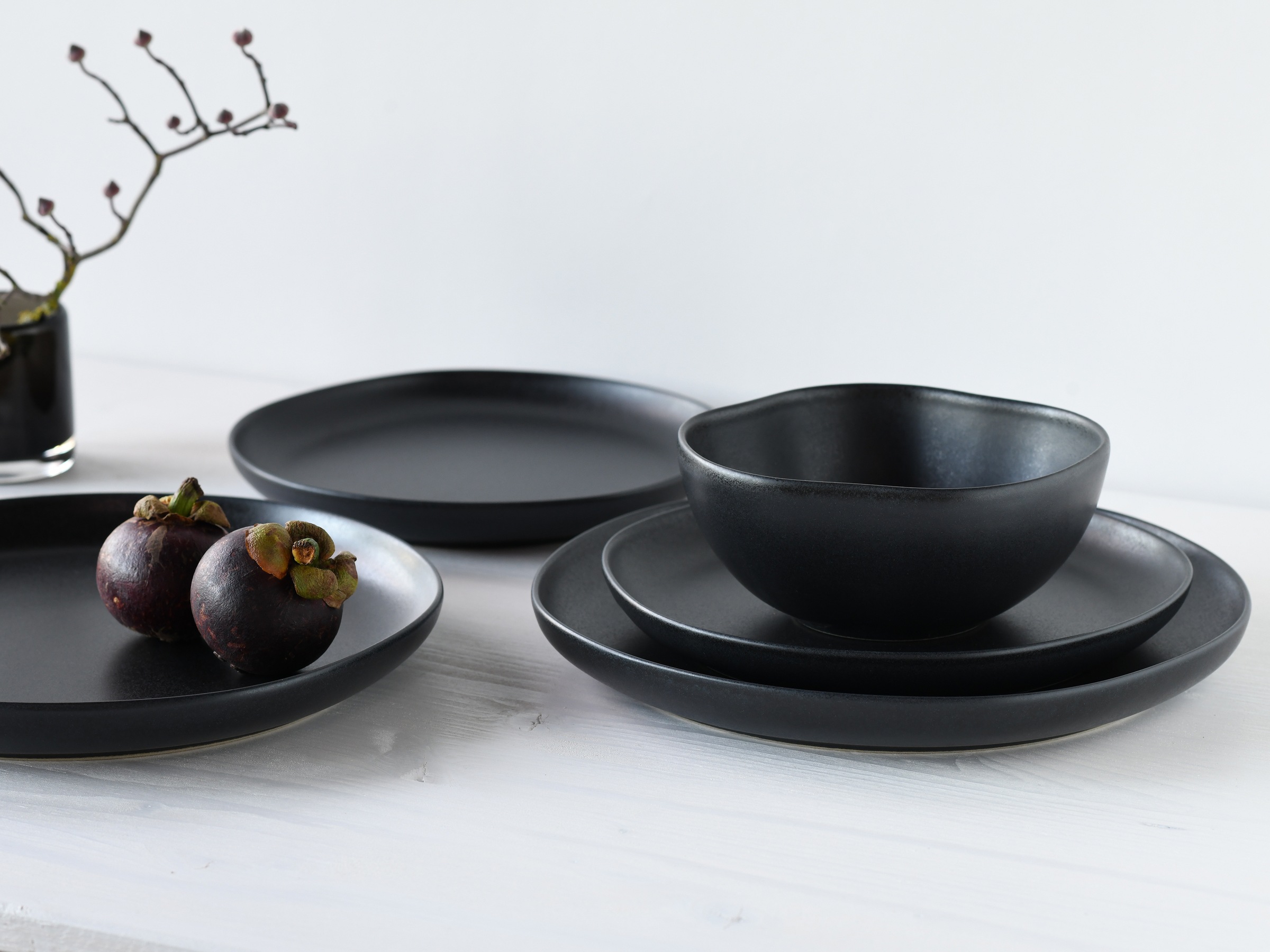 CreaTable Teller-Set »Natura Organic Black, Tellerset 12-tlg«, (Set, 12 tlg.), Seidenmatte Glasur