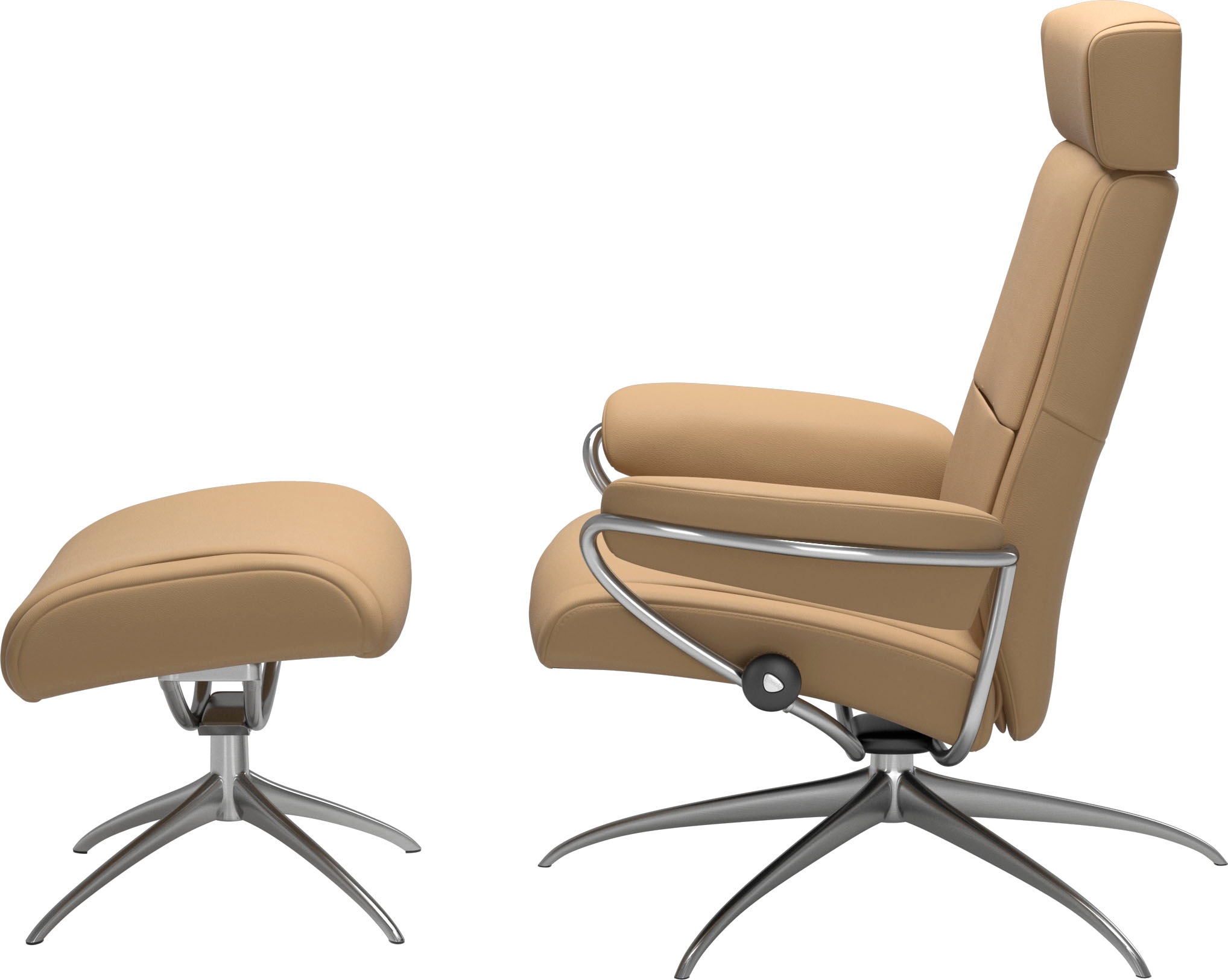 Stressless® Relaxsessel »Paris«, (Set, Relaxsessel mit Hocker), mit Hocker, Low Back mit Kopfstütze, mit Star Base, Gestell Chrom