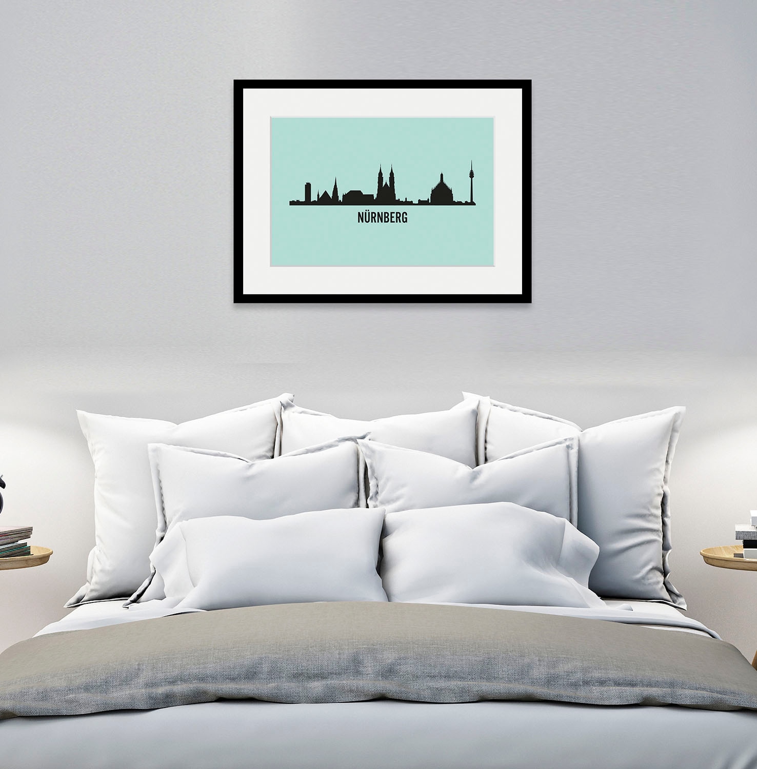 queence Bild »Nürnberg Skyline«, Städte-Stadt-Deutschland-Gebäude-Nürnberg, (1 St.), HD Premium Poster-Druck inkl. Holzrahmen