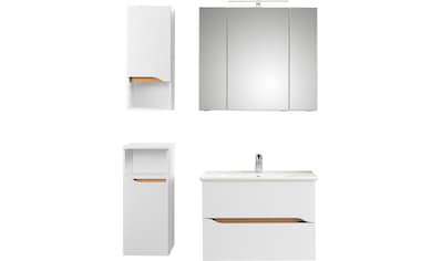Badmöbel-Set »Quickset 4-teilig, Keramik-Waschtisch und LED-Spiegelschrank«, (5 St.)
