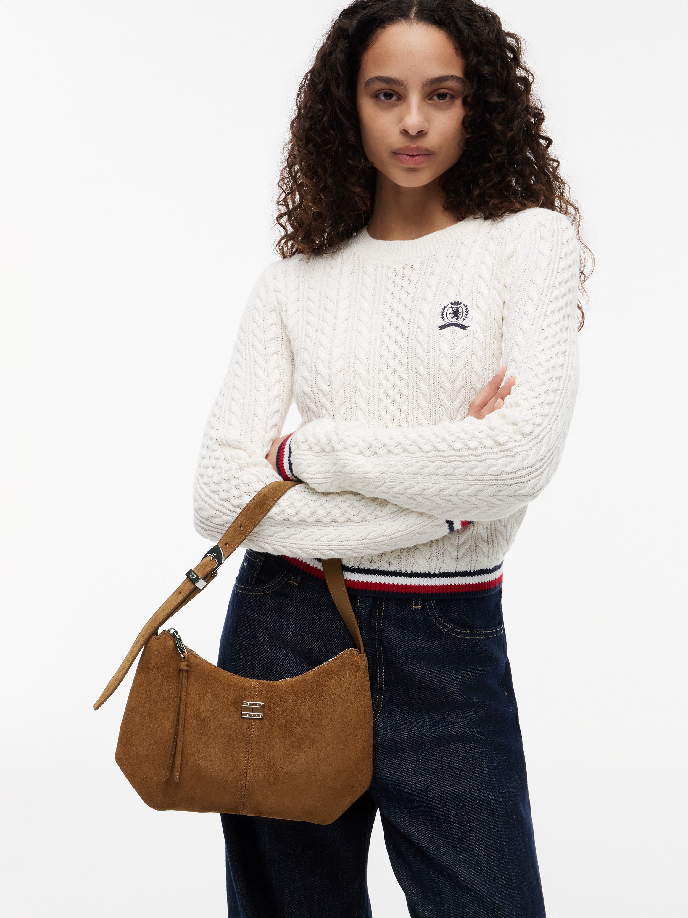 Tommy Jeans Schultertasche »TJW SLOUCHY SUEDE SHOULDER BAG« Damen Umhängetasche, Handtasche mit Ziernaht