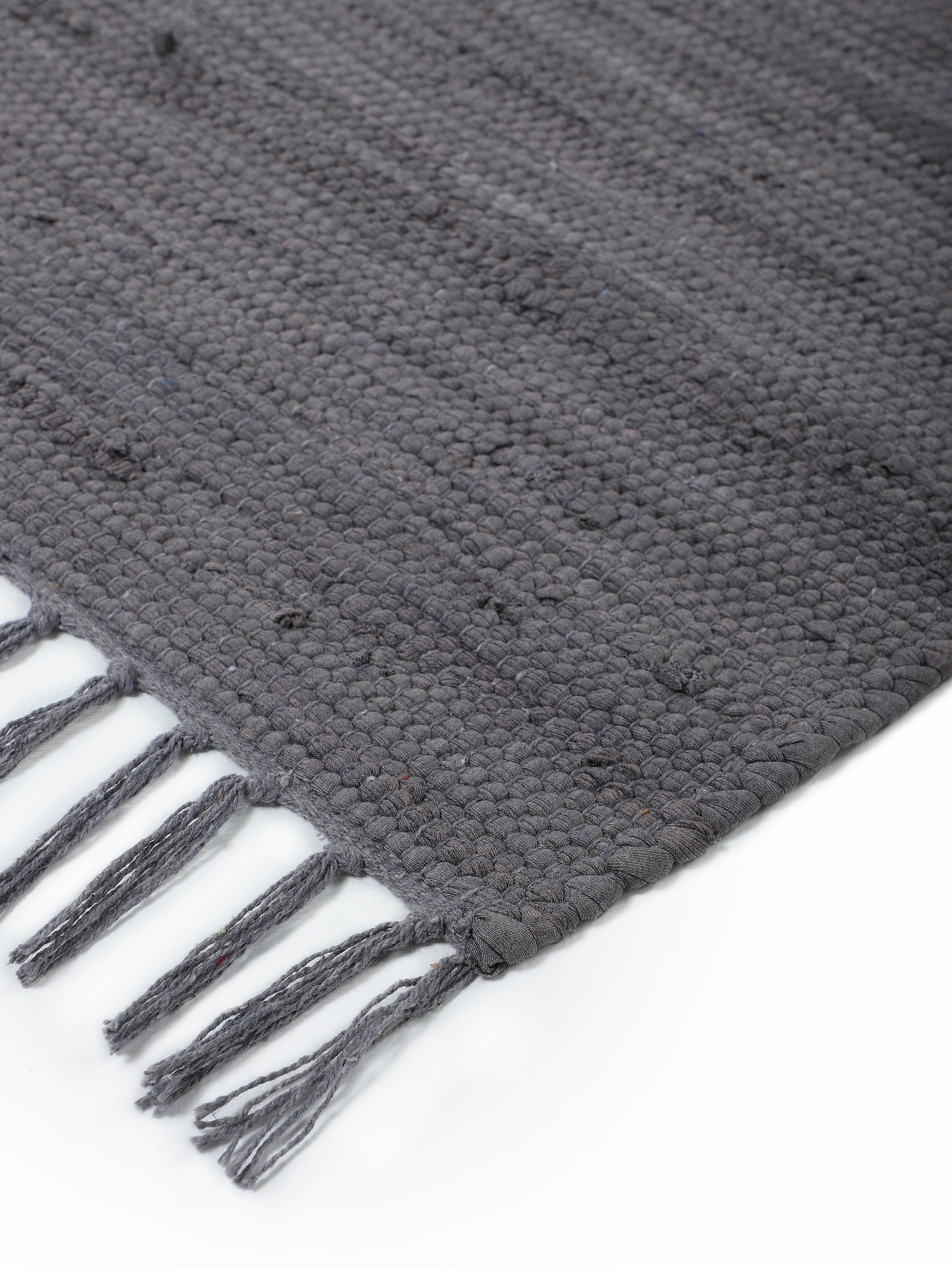 carpetfine Teppich »Kelim Chindi uni, auch als Läufer«, rechteckig, 5 mm Höhe, Wendeteppich, reine Baumwolle, handgewebt, Uni-Farben, mit Fransen