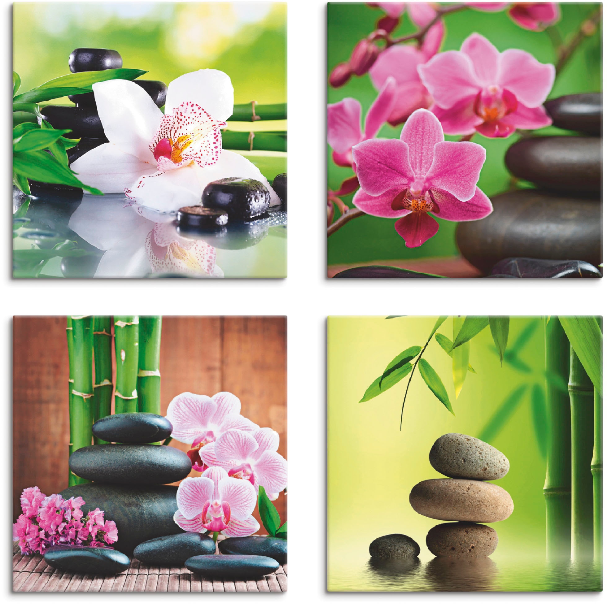 Artland Leinwandbild »Spa Bambus Zweige Zen Steine«, Zen, (4 St.), 4er Set, günstig online kaufen