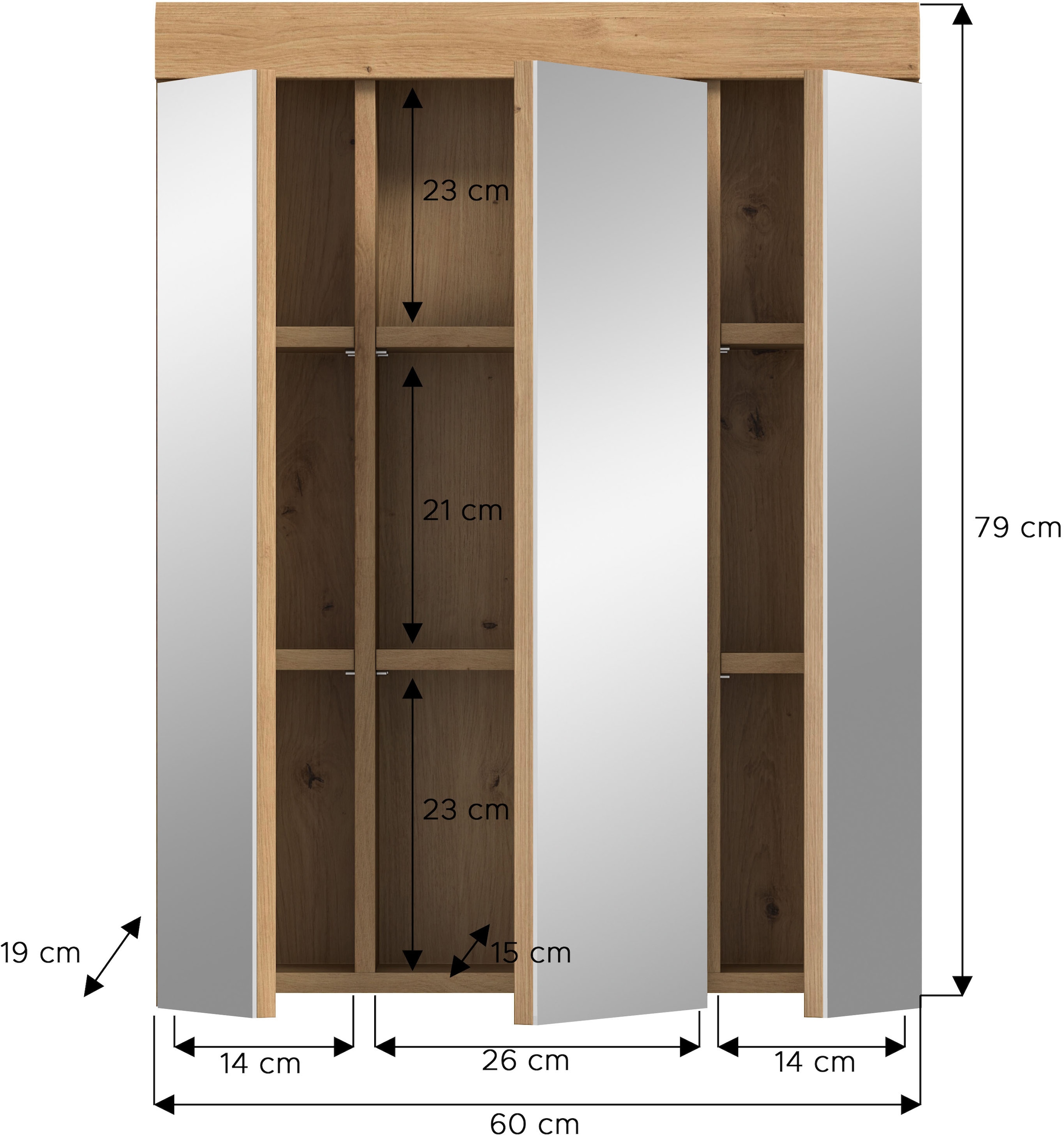 INOSIGN Badezimmerspiegelschrank »Siena, Breite 60cm, 3 Spiegeltüren, 9 Fächer, 6 Einlegeböden«, in verschiedenen Farben erhältlich, Badmöbel, Spiegel, Badschrank, Bad