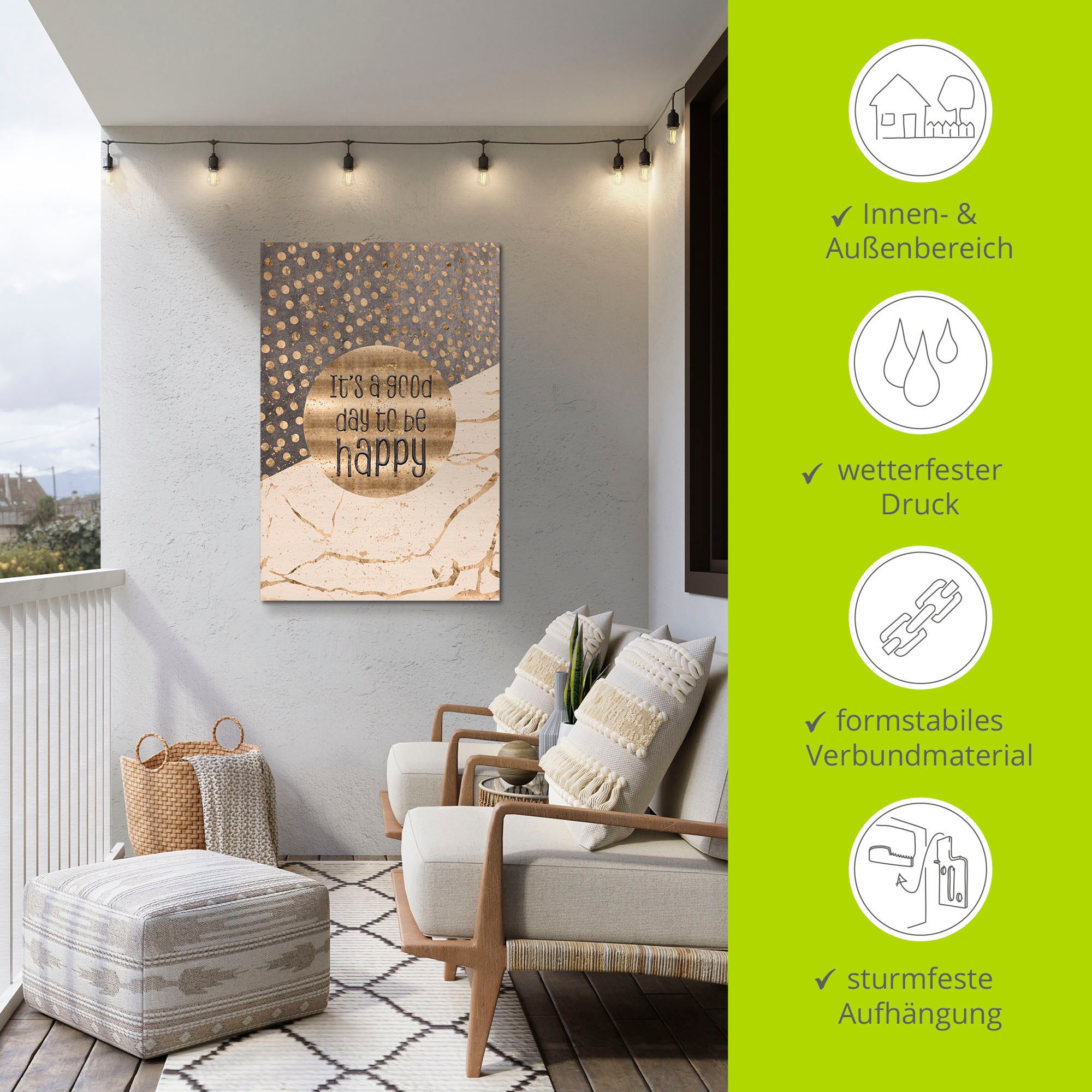 Artland Wandbild »Ein guter Tag um glücklich zu sein« Sprüche & Texte 1 Stk. tlg. als Alubild, Leinwandbild, Poster in verschied. Größen