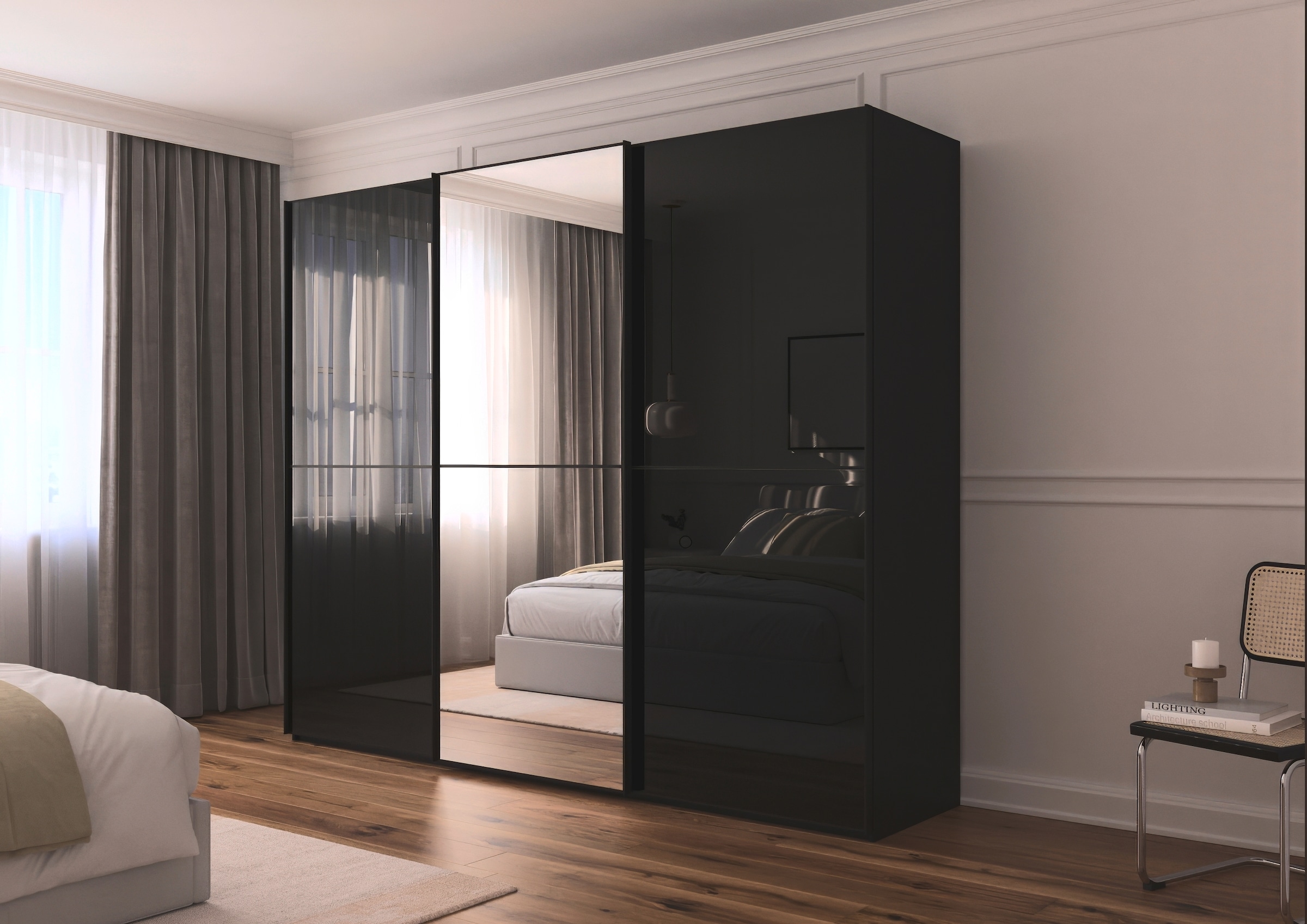 rauch Schwebetürenschrank »Kleiderschrank Schrank Garderobe Schlafzimmerschrank SCALE-DUO«, edle zweigeteilte Türen Spiegel/Glas-Mix 3 Zierleisten MADE IN GERMANY