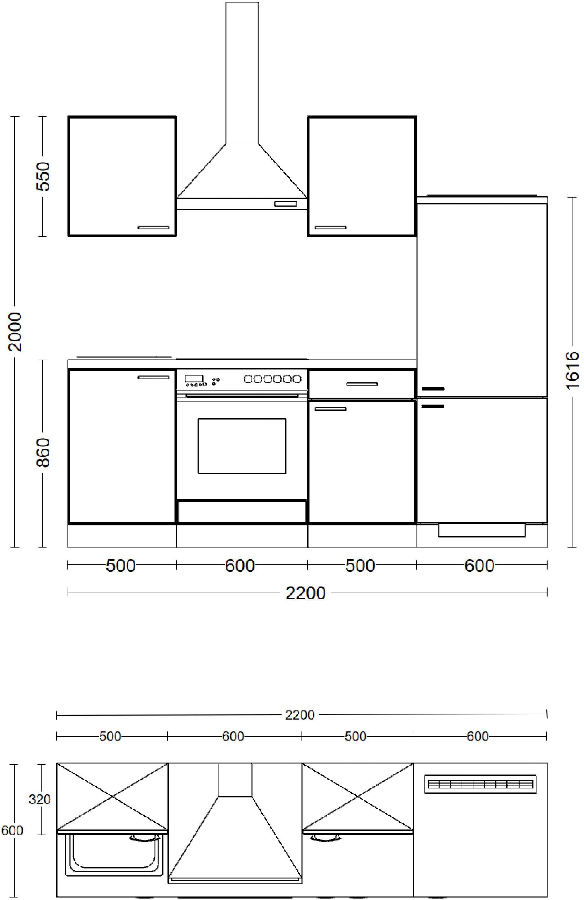 Flex-Well Küche »Kopenhagen«, wahlw. mit E-Geräten, Breite 220 cm