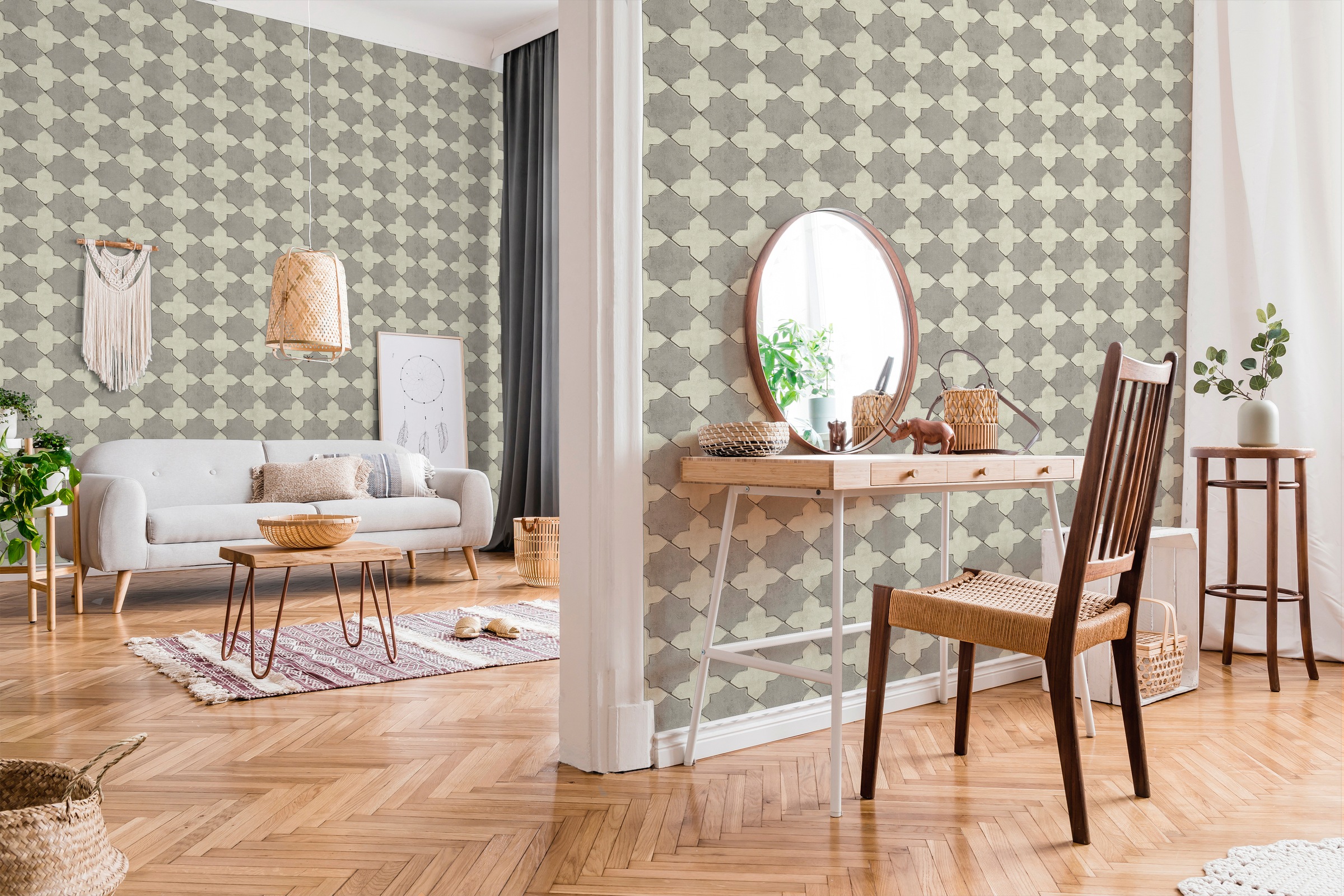 living walls Vliestapete »New Walls Finca Home in Fliesen Optik«, grafisch-geometrisch-gemustert, Tapete Geometrisch Tapeten Wohnzimmer Schlafzimmer Küche Design Optik