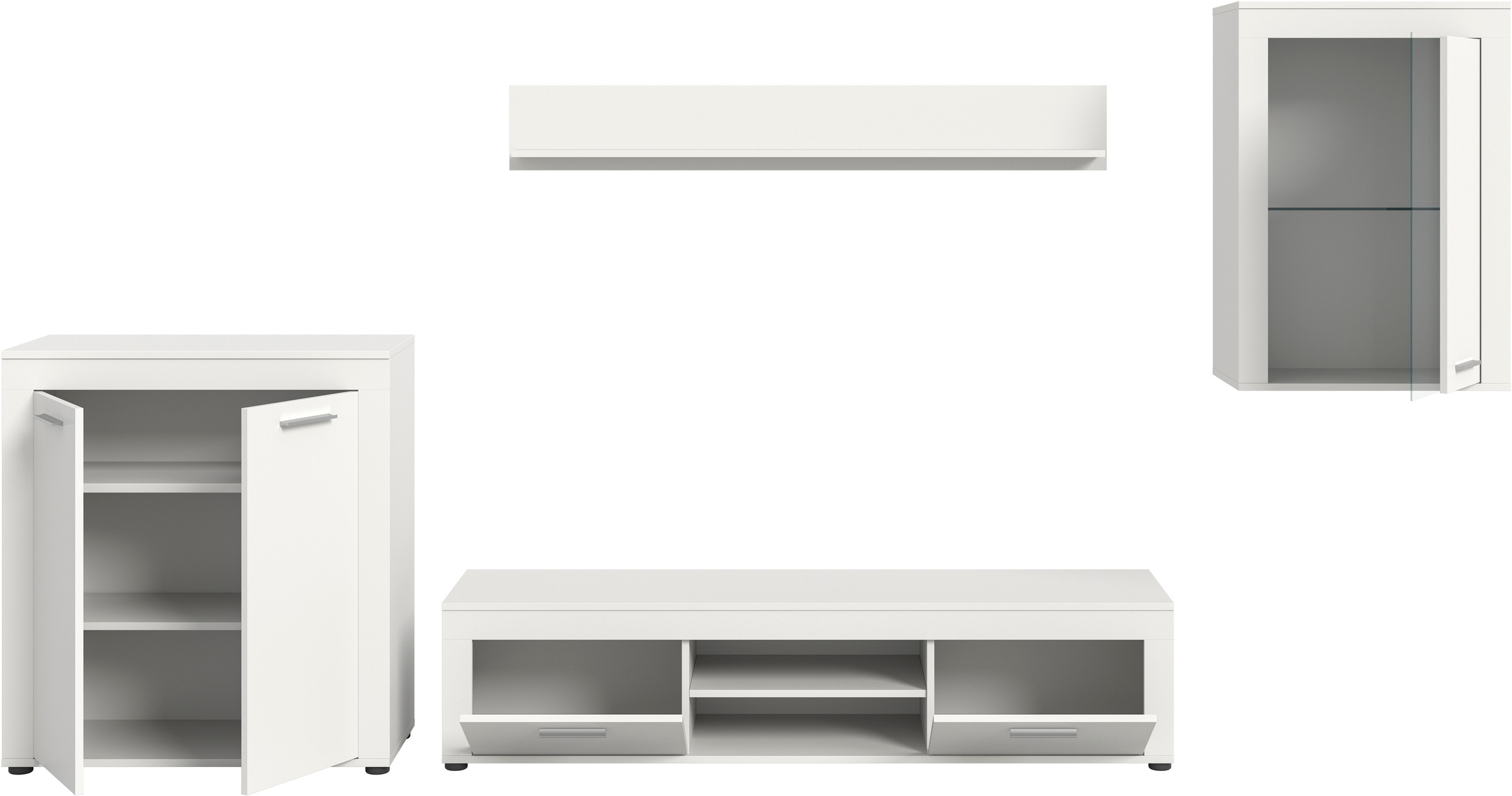 INOSIGN Wohnwand »Aosta, 4-tlg., best. aus: Highboard, Lowboard, Wandboard & Vitrine«, (4 St.), Wohnwand, Kombination, Anbauwand, Möbel Set, Schrankwand, Möbel Kombi