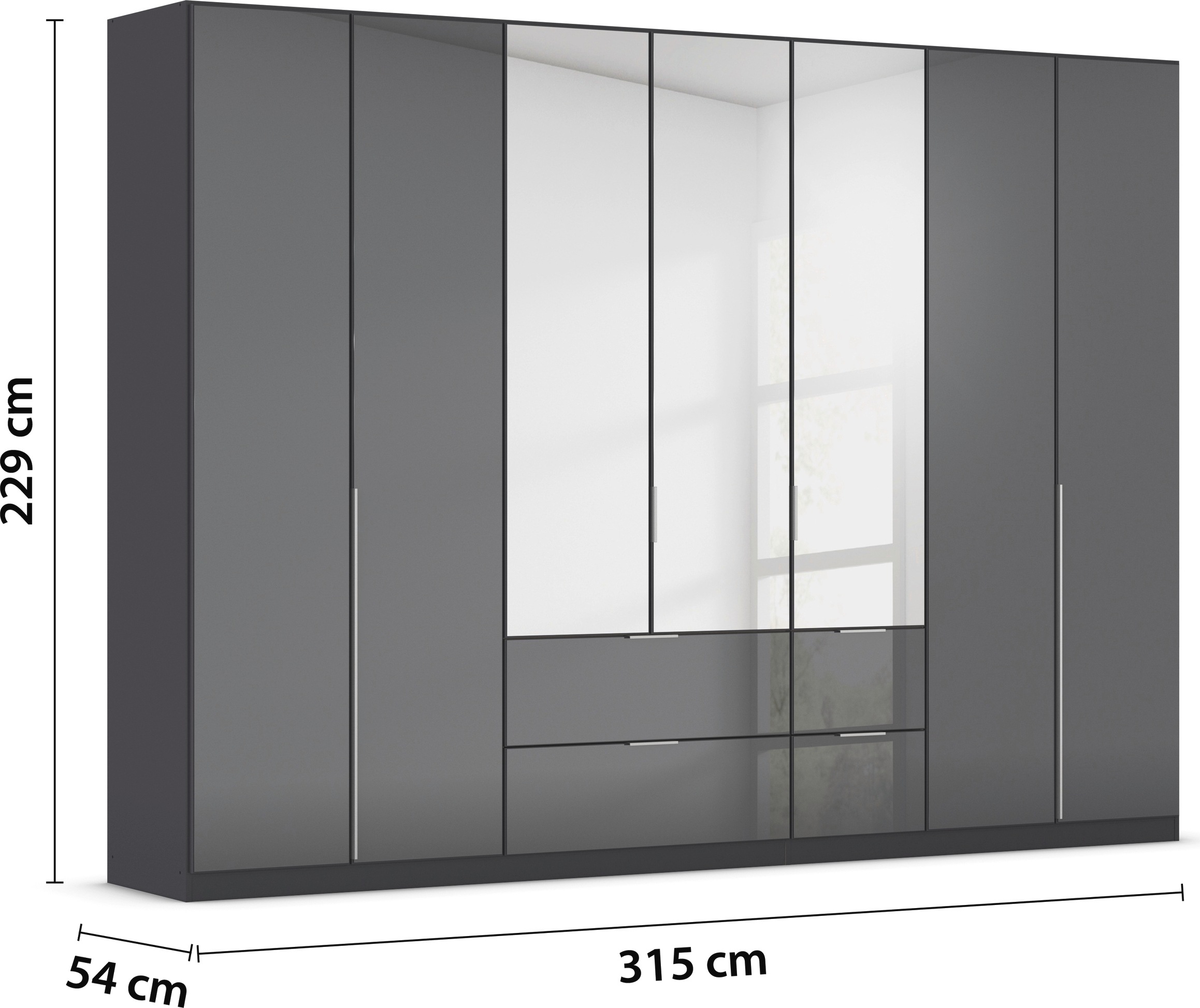 rauch Drehtürenschrank »Kleiderschrank Kleiderschränke Schrank Garderobe AGORDO mit Glasfront«, mit Außenschubkästen, in 6 Breiten und 2 Höhen MADE IN GERMANY