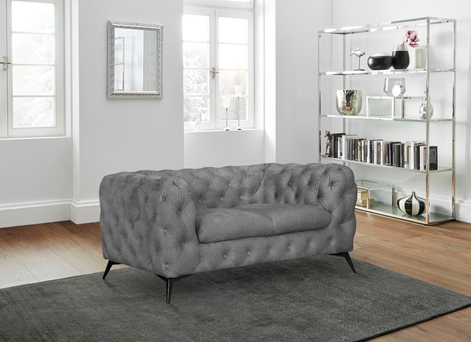 Leonique Chesterfield-Sofa »Glynis«, aufwändige Knopfheftung, moderne Chesterfield Optik, Fußfarbe wählbar